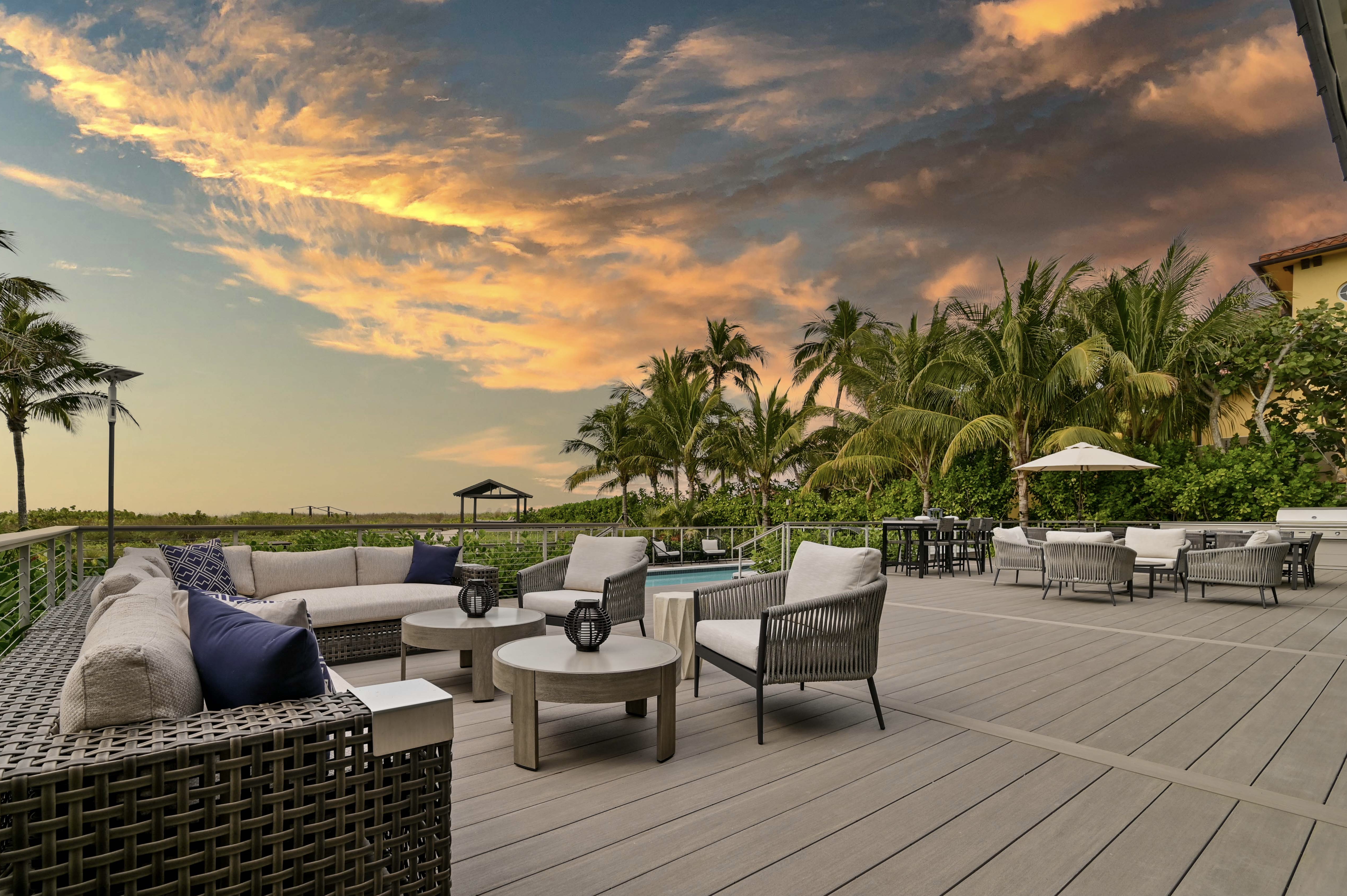 Deck lounge at sunset