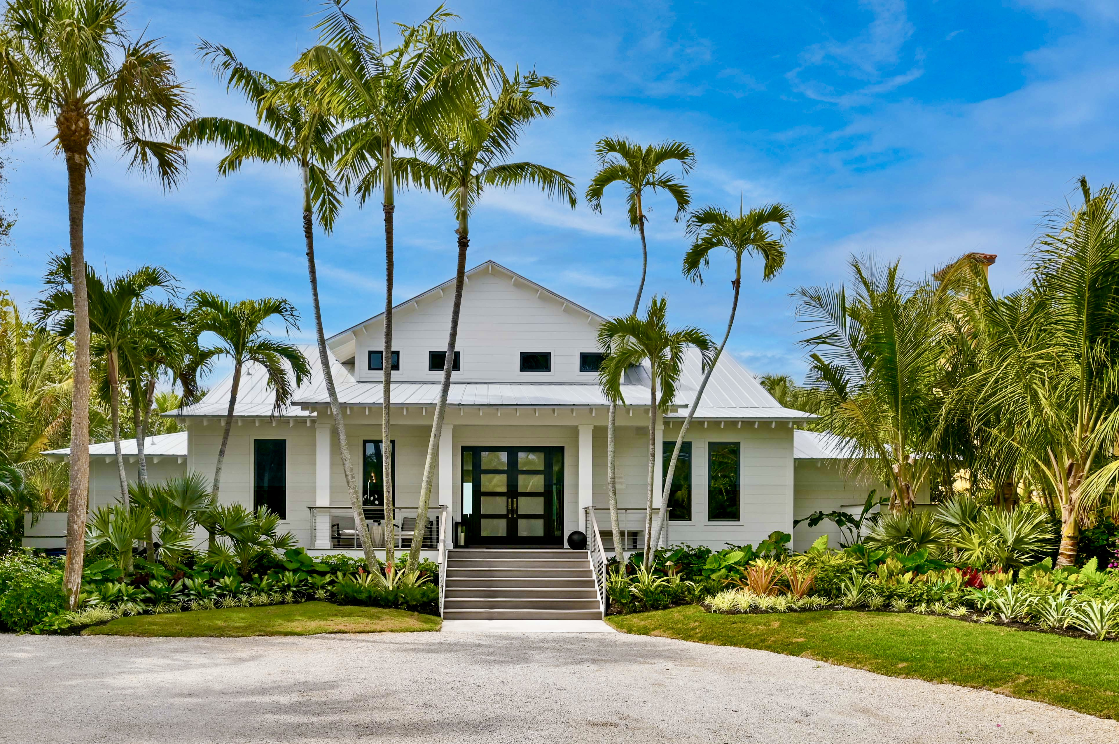 Front of the house through the palms