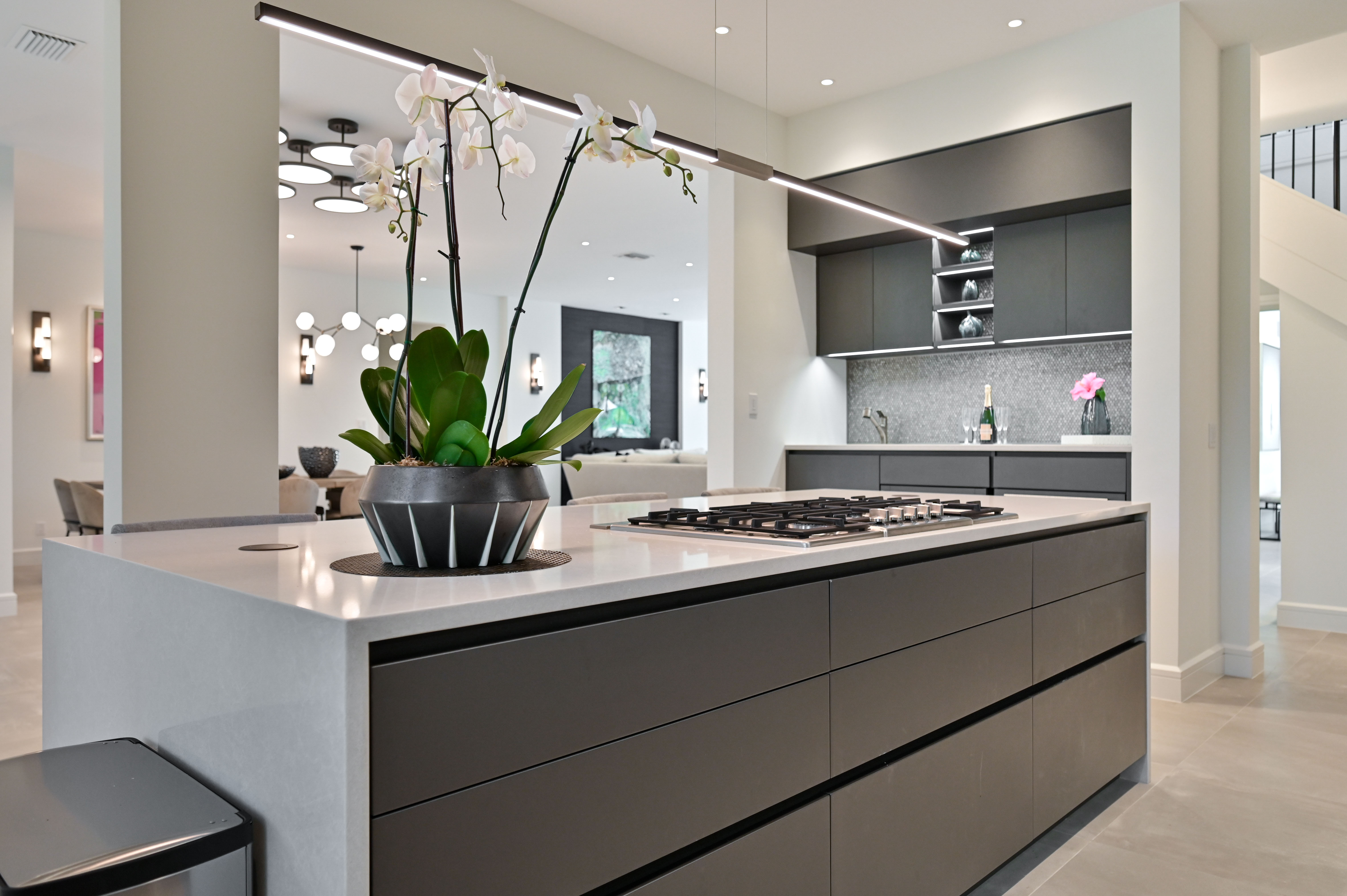 Kitchen island and orchids