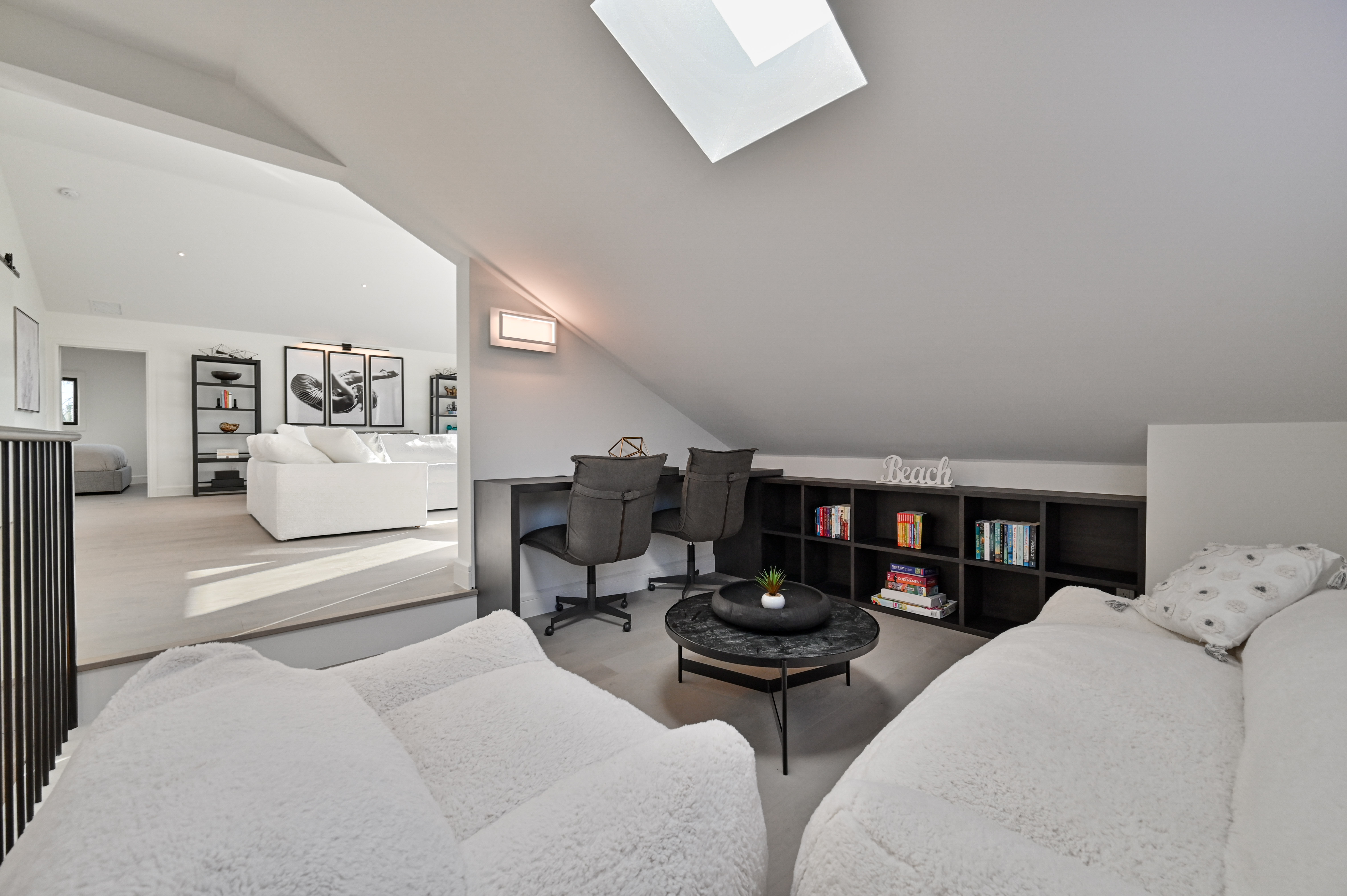 Loft seating under the skylight