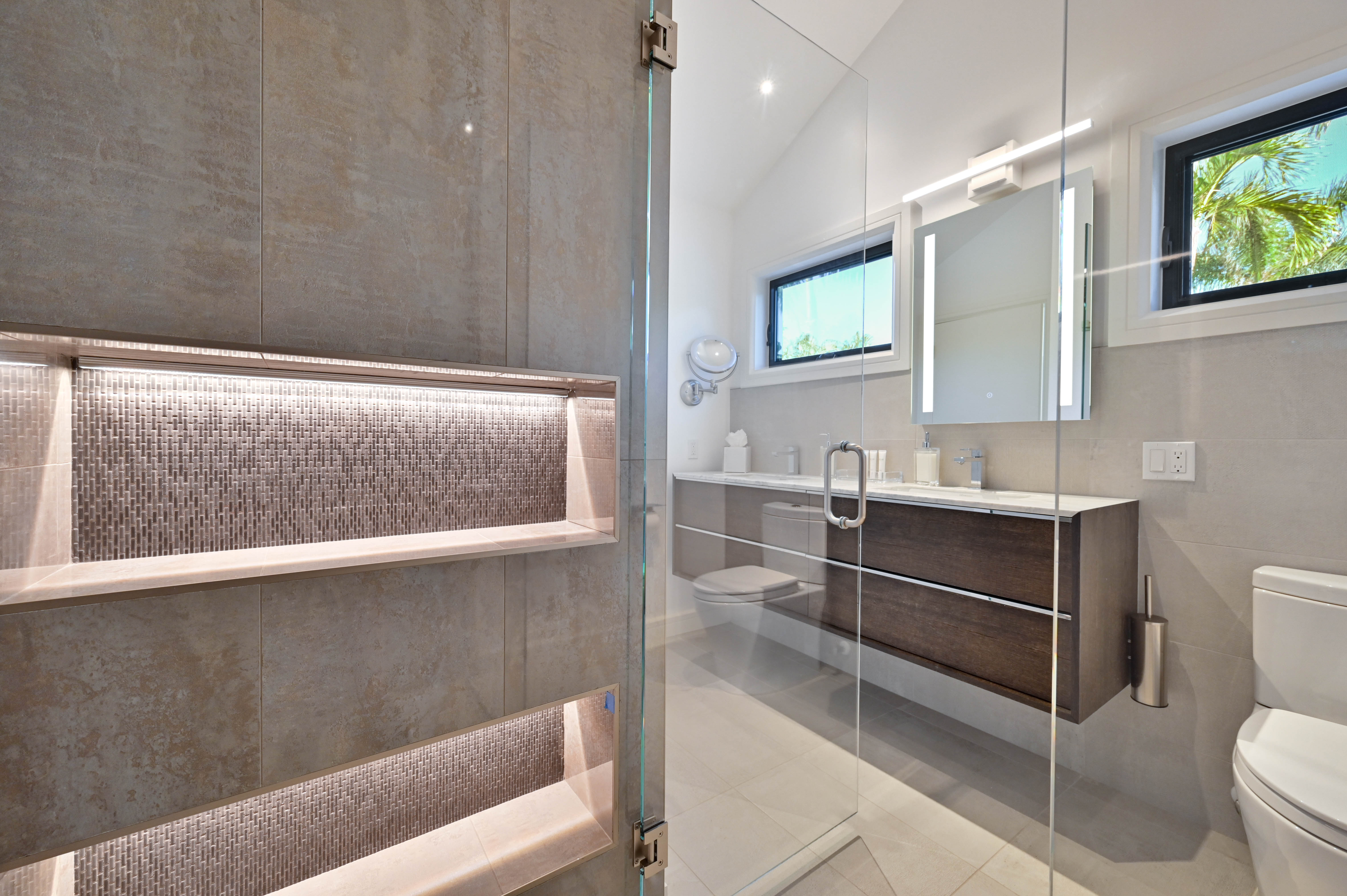 Glass shower and vanity