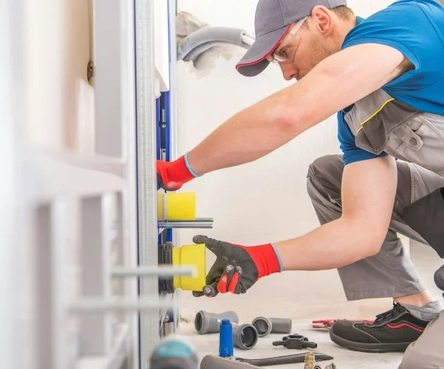 Licensed plumber fitting a pipe connection