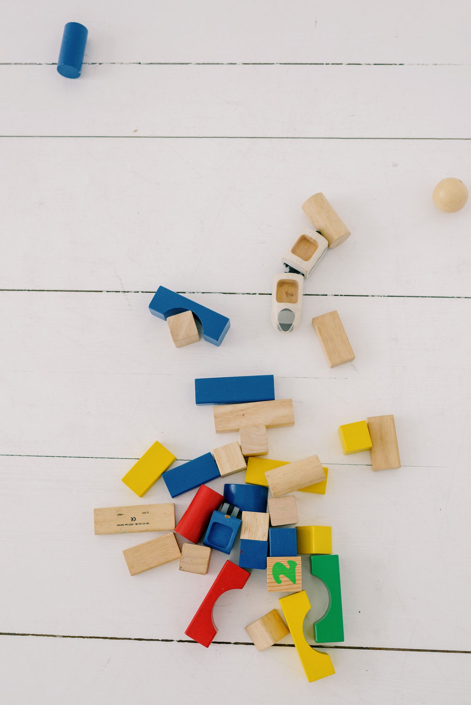 Scattered colored wooden blocks