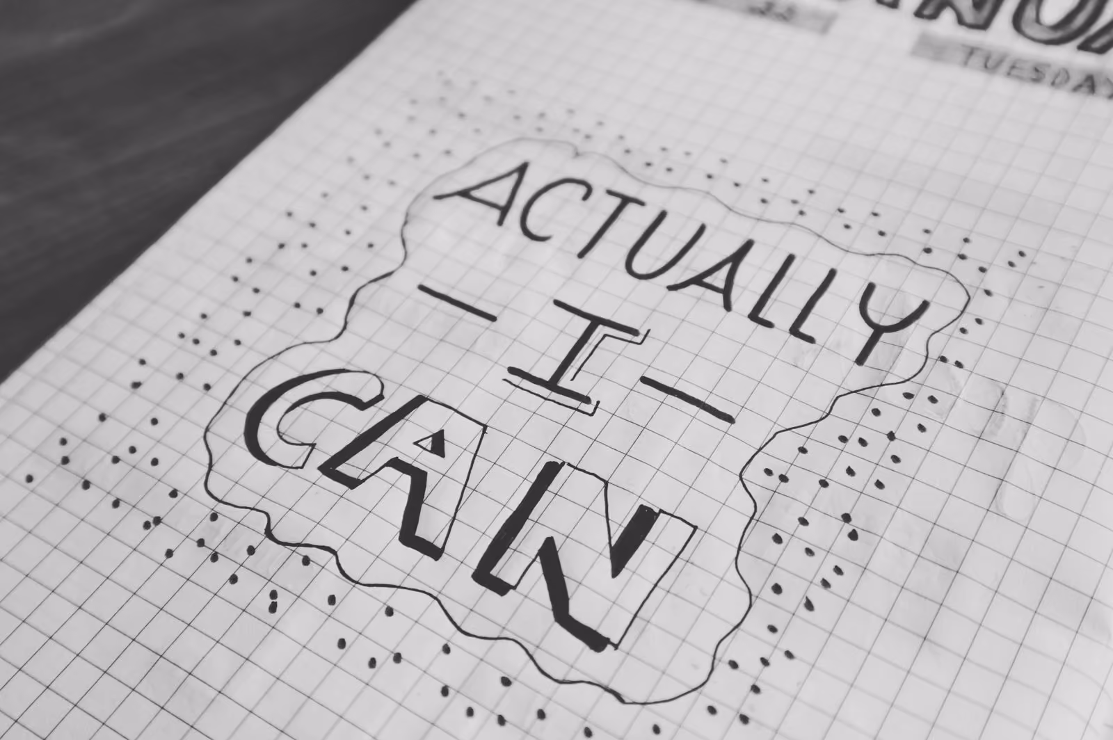 Hand lettering reading Actually I can