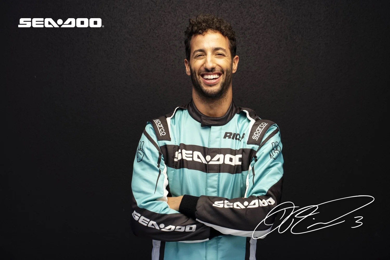 Signed photo of Daniel Ricciardo in a Sea-Doo race suit