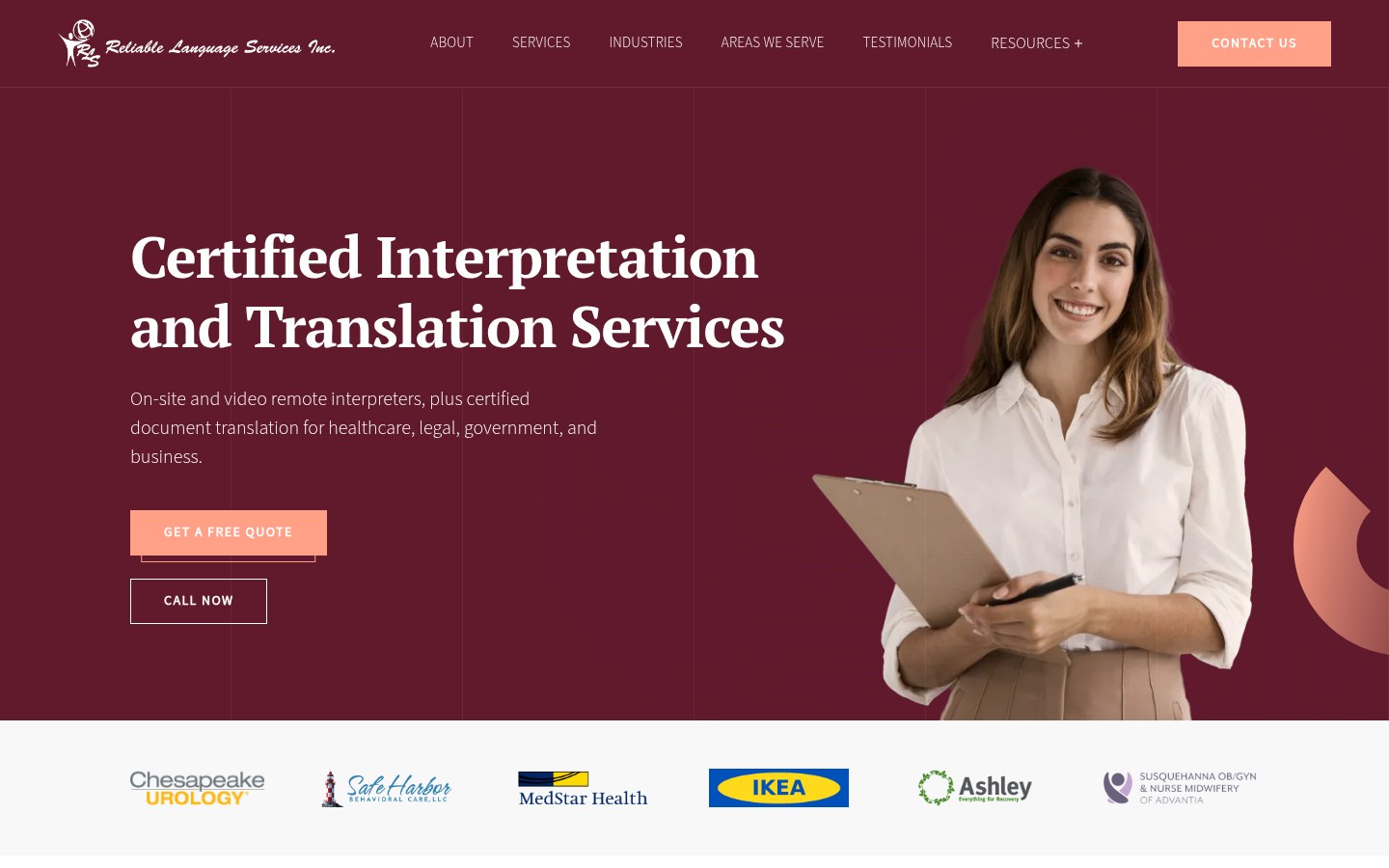 Reliable Language Services website homepage built by Longline Digital
