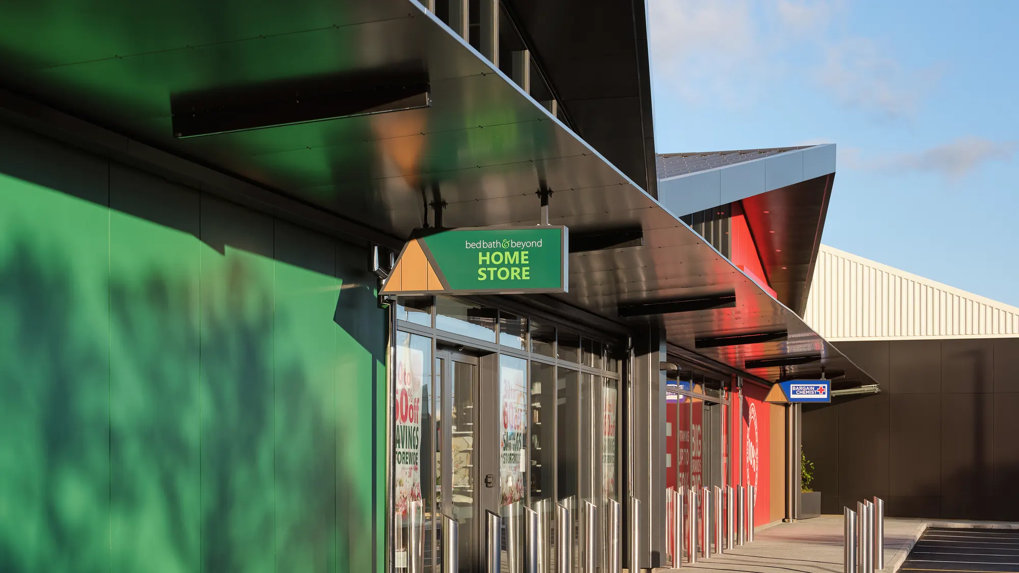 The covered walkway under the canopy along the shops at 6 Carr Road