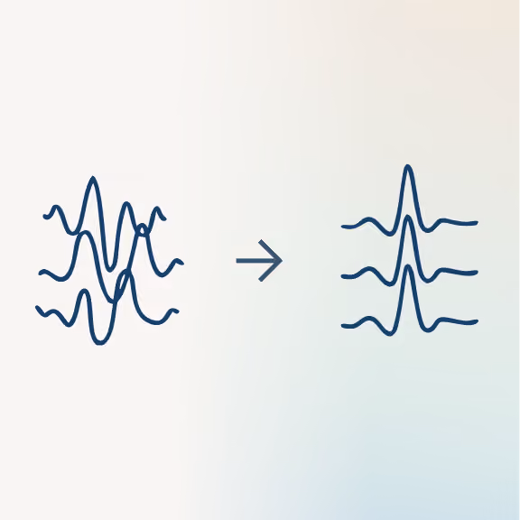 Illustration of three wavy lines on the left tangled and overlapping, an arrow pointing right, and the same three lines on the right separated and aligned more uniformly.