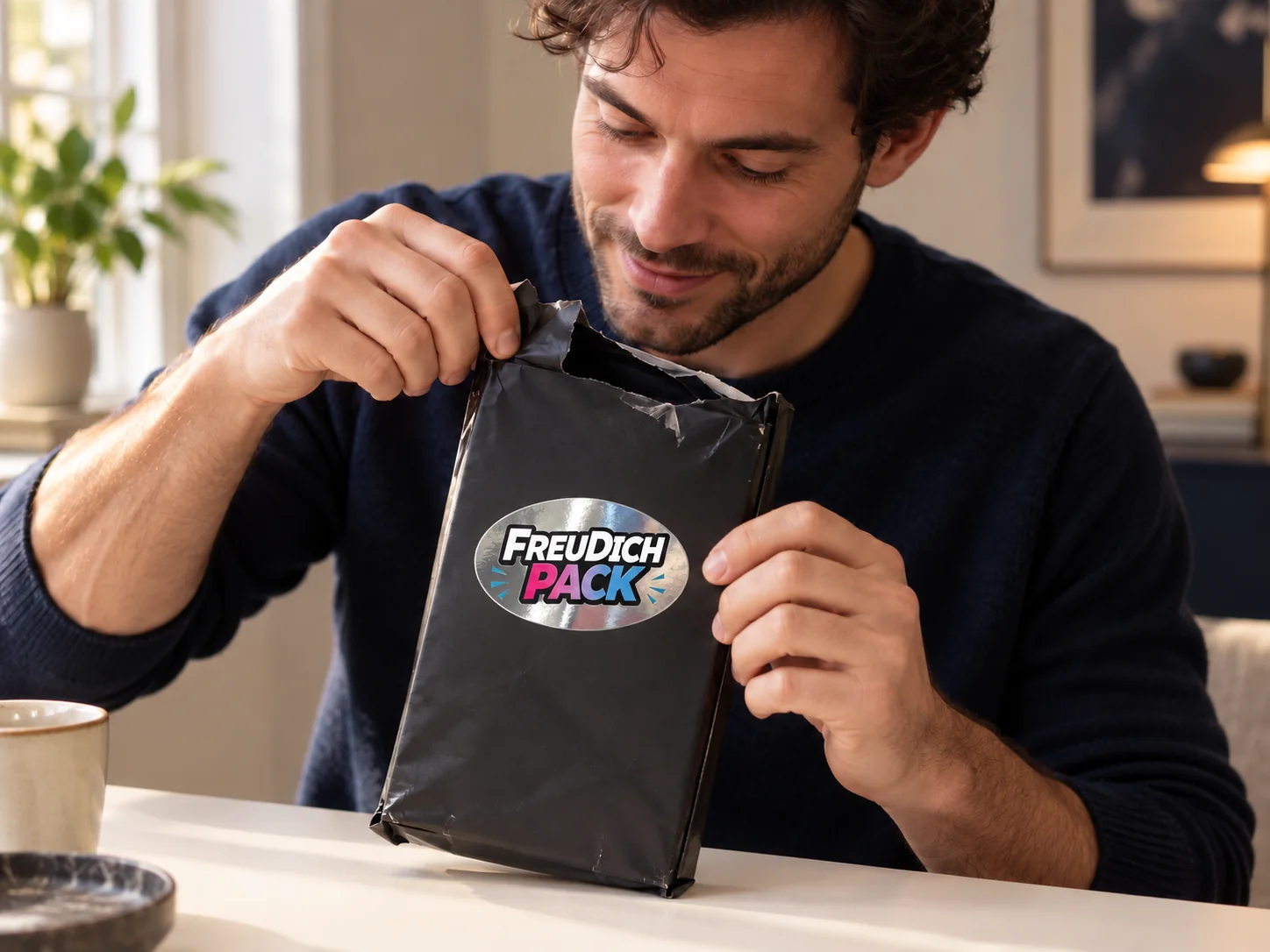 Ein Mann öffnet ein FreuDichPack