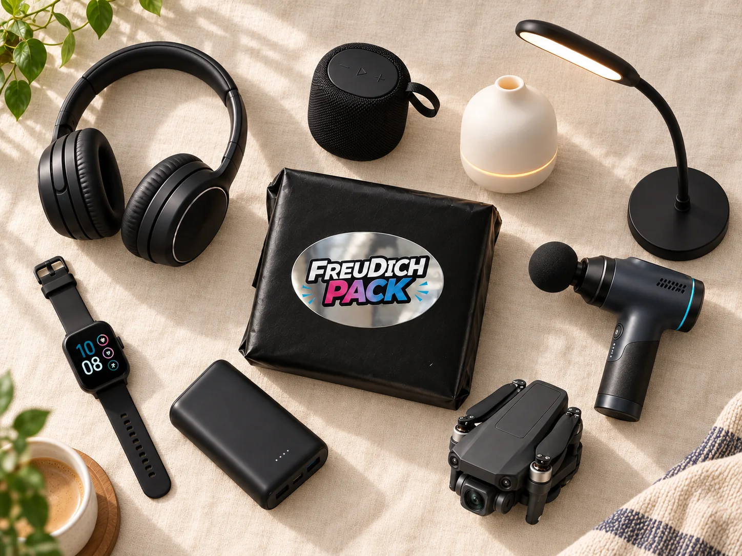 Der Inhalt eines FreuDichPack, ausgebreitet