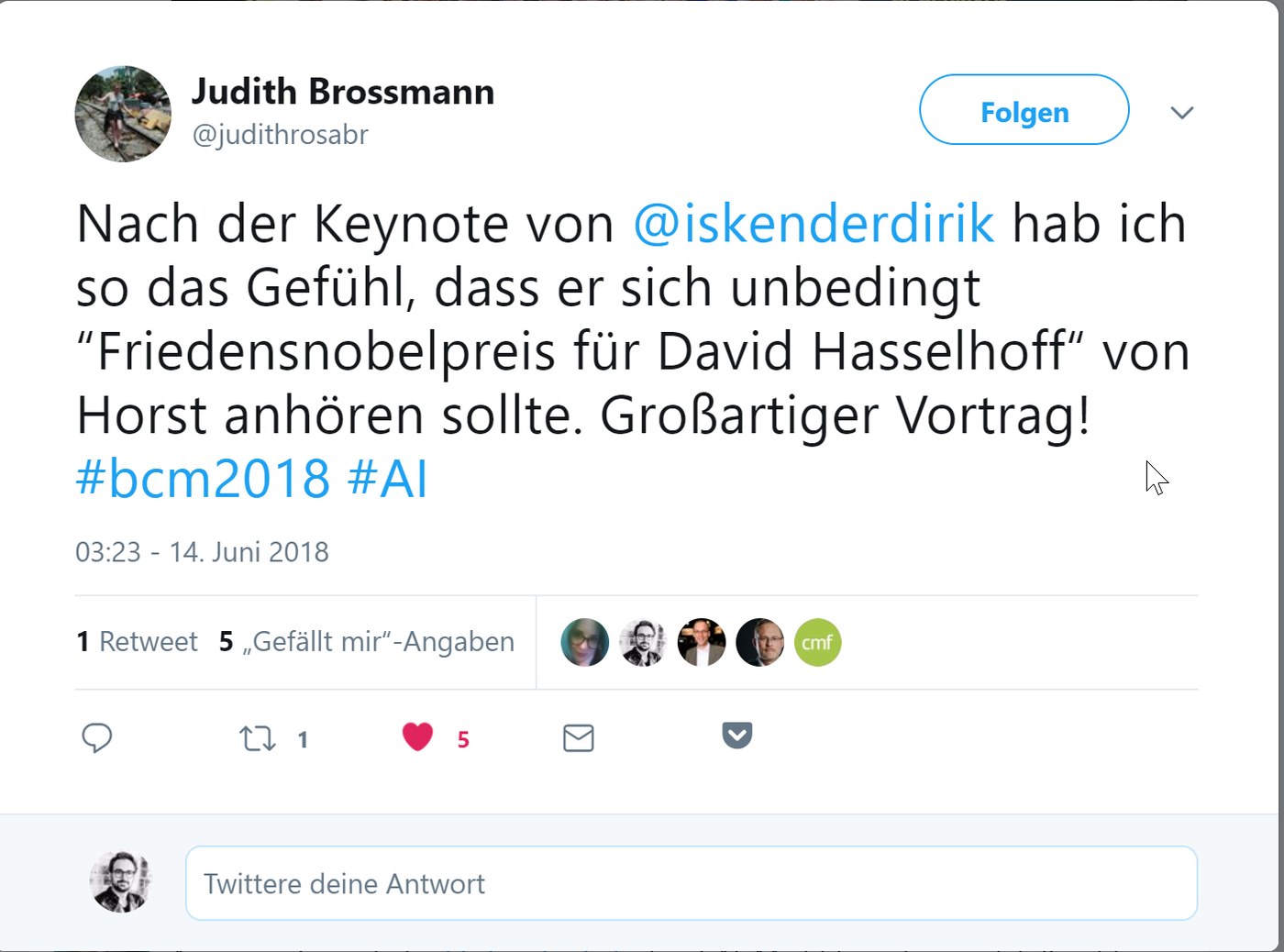 Audience feedback on a keynote by Iskender Dirik