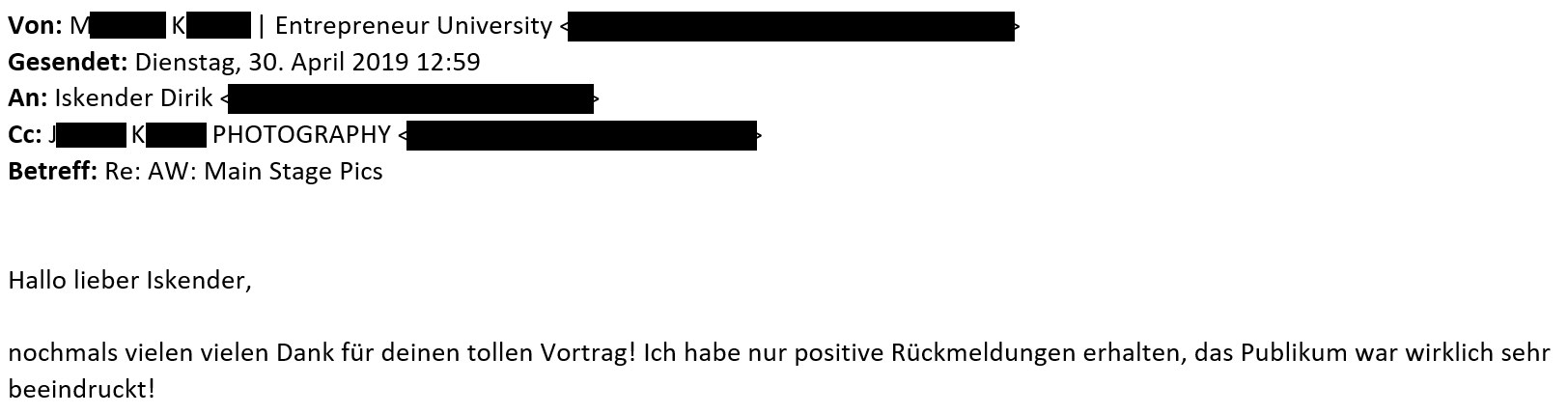 Audience feedback on a keynote by Iskender Dirik