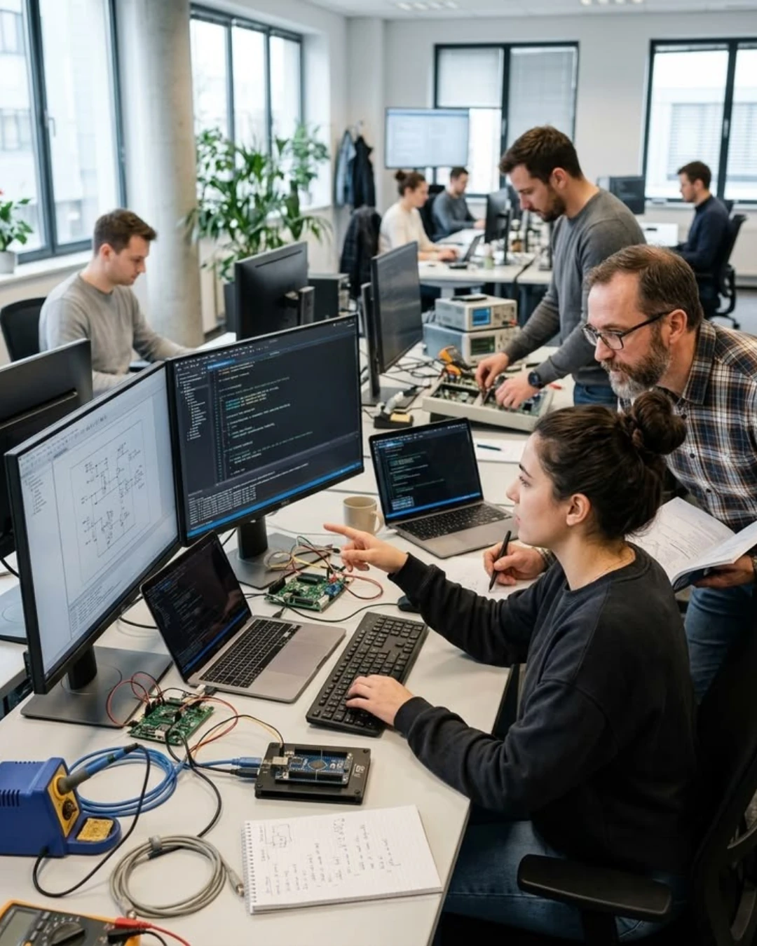 Équipe au travail sur des postes informatiques en open space, illustrant l'expertise de SOPTIMA en environnement de travail numérique