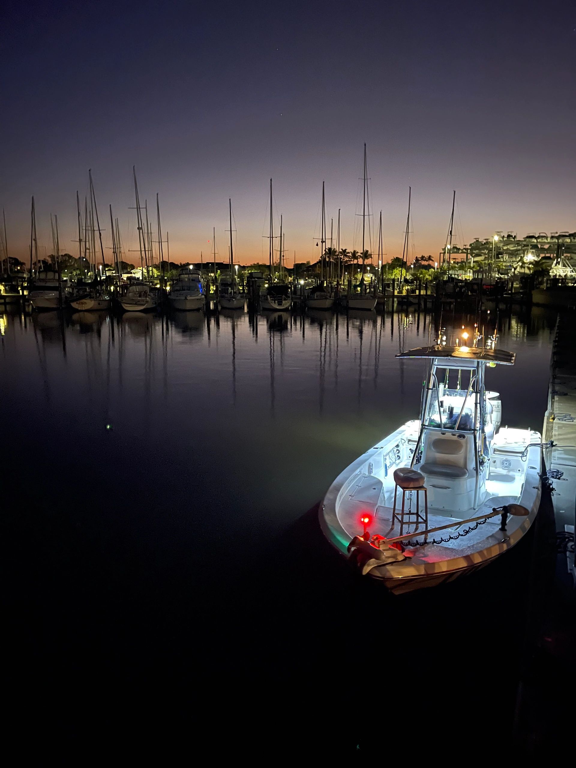 The Un-Reel at the dock before sunrise at Burnt Store Marina
