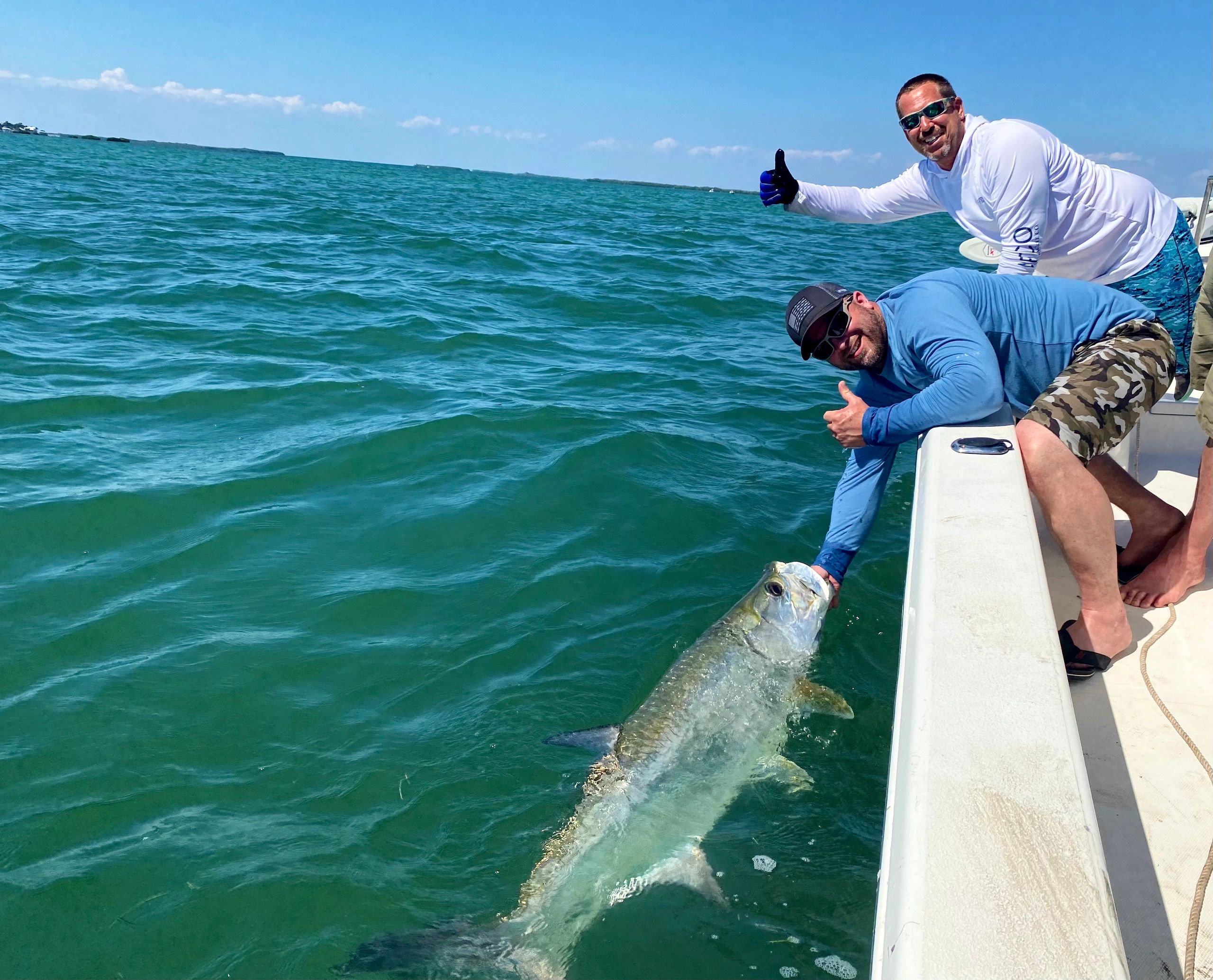 Angler releasing a tarpon boatside in Charlotte Harbor
