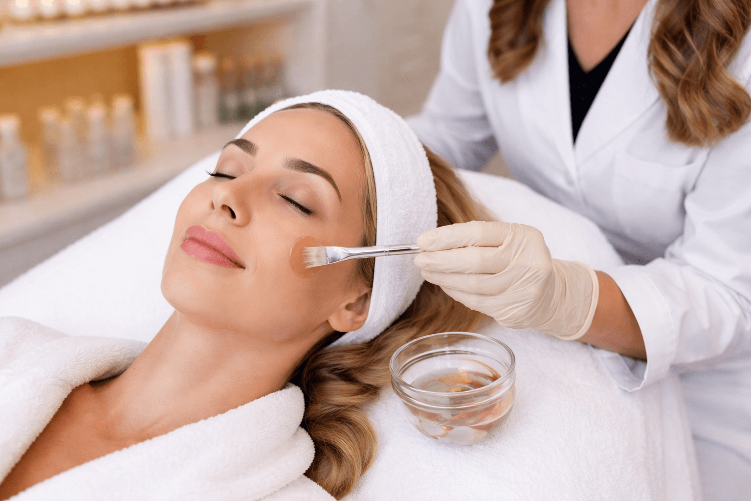 Client receiving a customized chemical peel treatment at Belle Vie Wellness & Medical Aesthetics in Cerritos, California