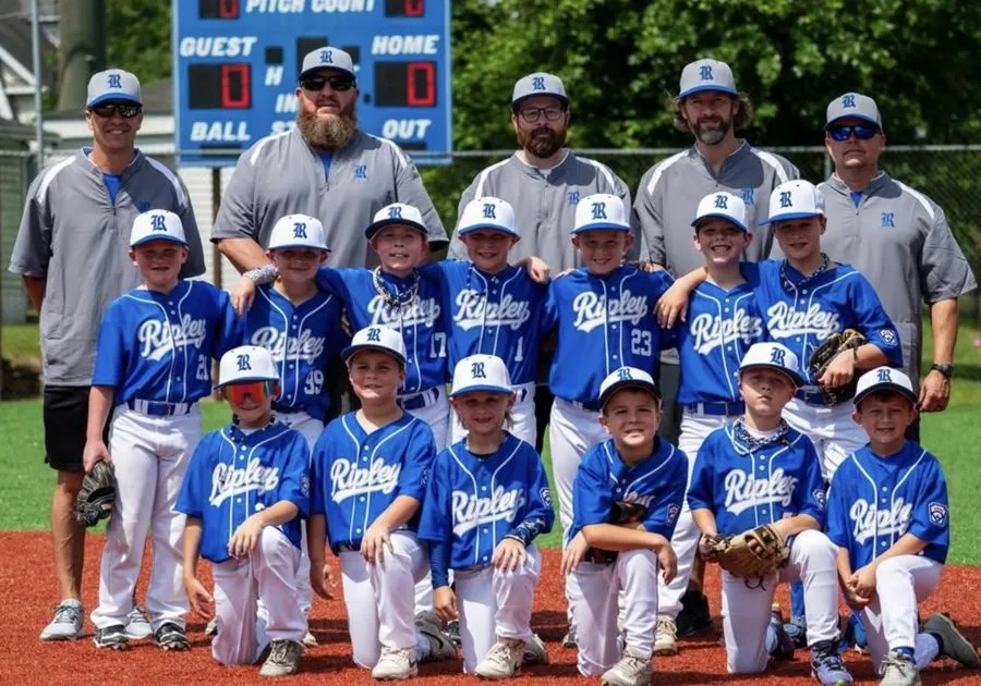 Youth baseball team in matching blue Ripley jerseys