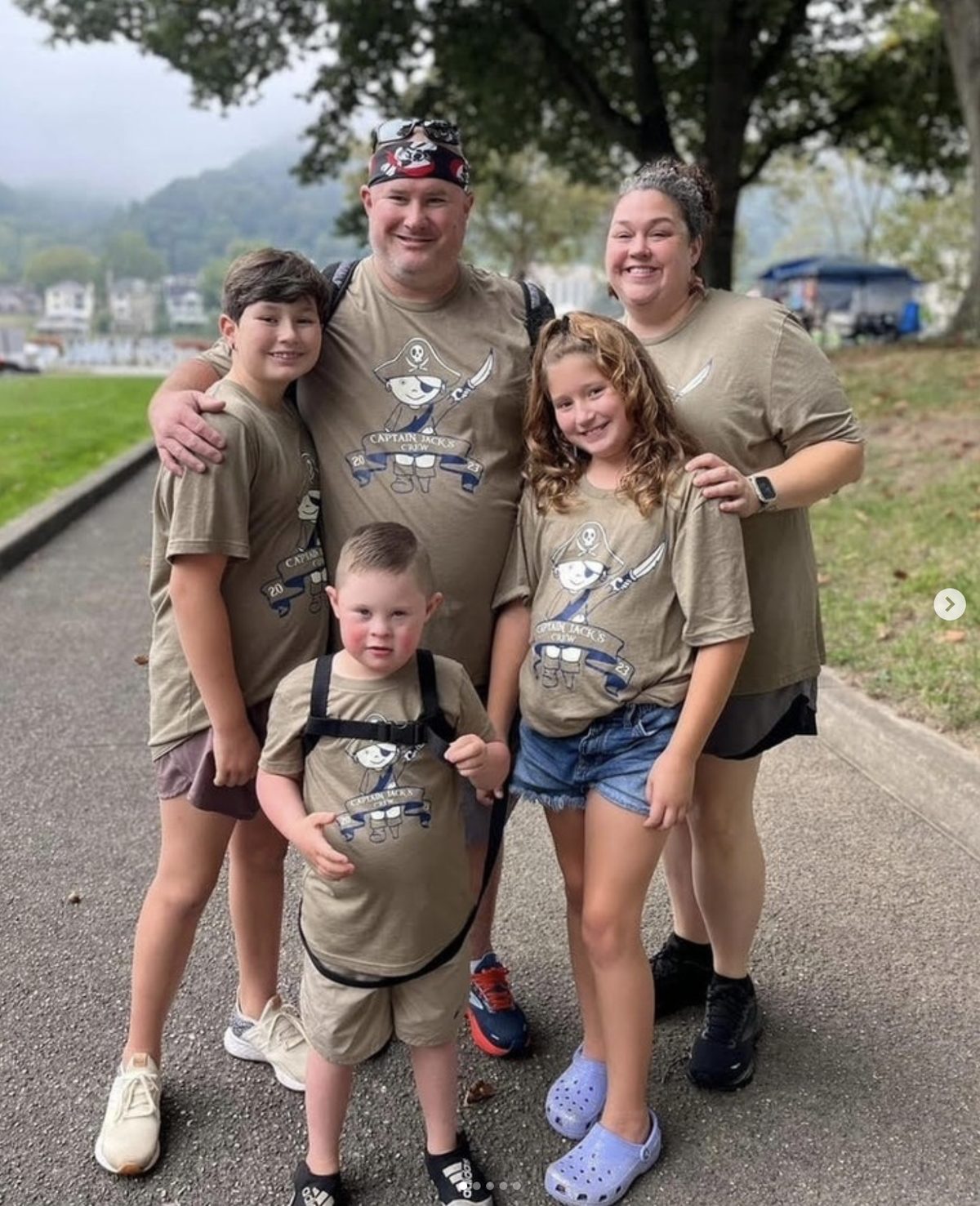 Family wearing matching nonprofit fundraiser shirts