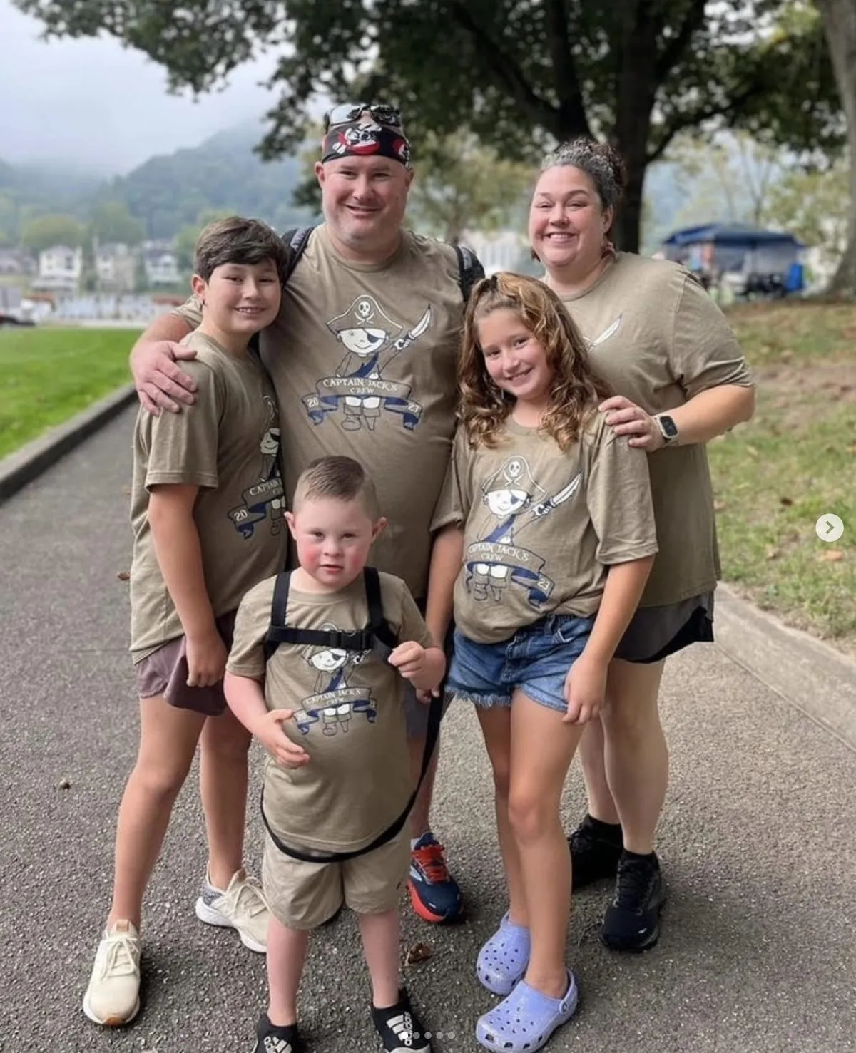 Family wearing matching nonprofit fundraiser shirts