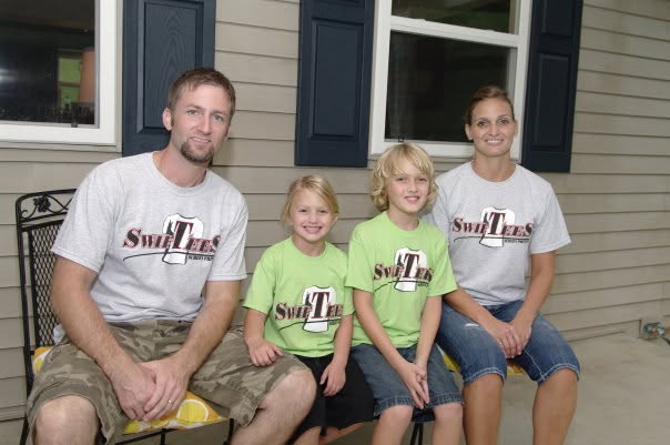 The Broom family in 2008, wearing the first Swiftees shirts