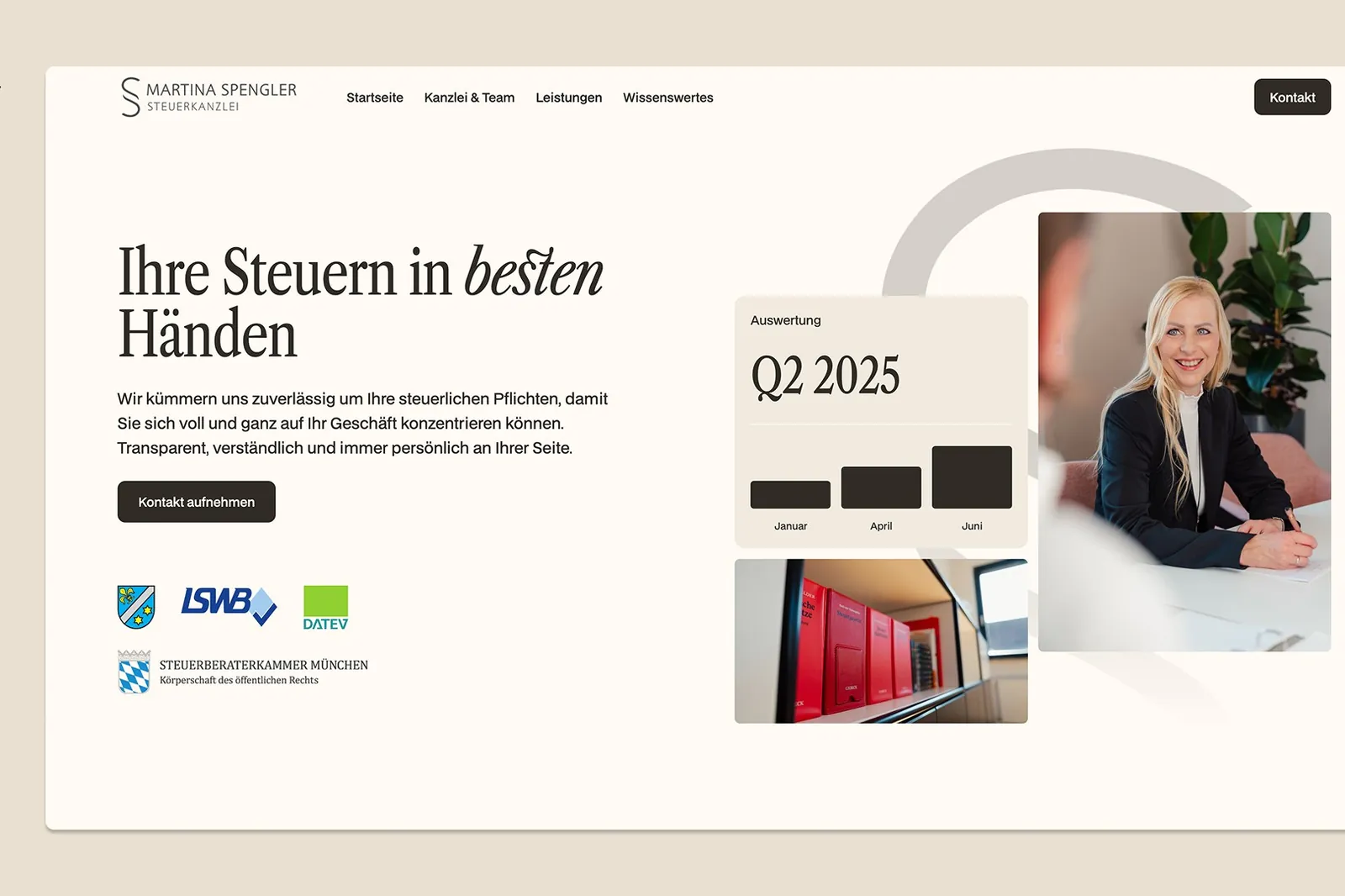 Website der Steuerkanzlei Spengler mit Porträts aus dem Fotoshooting