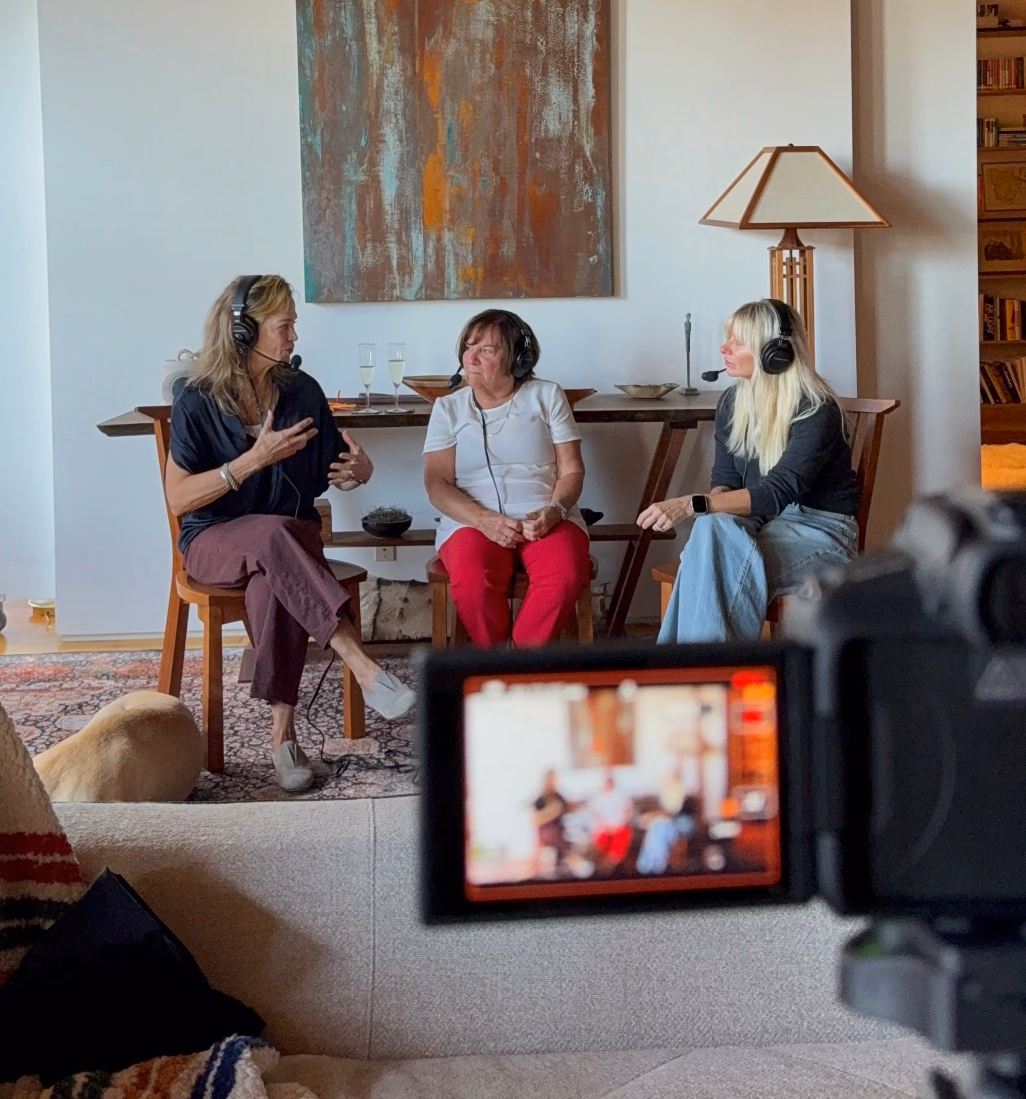 Mandy in a conversation with guests on Dwight & Co's podcast, ROS Goss.