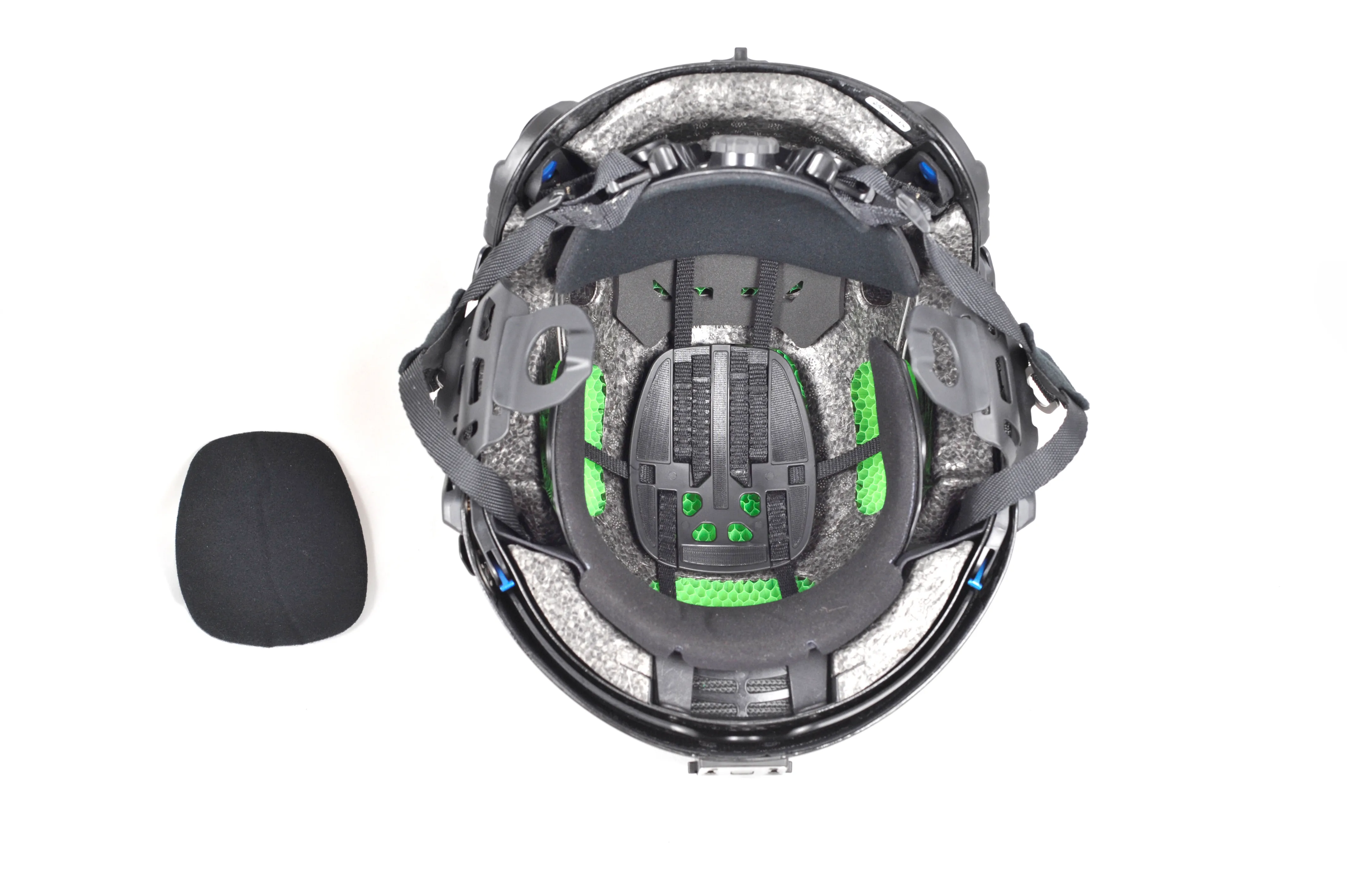 Inside of the RATH: skullplate liner, Koroyd panels and a removed comfort pad