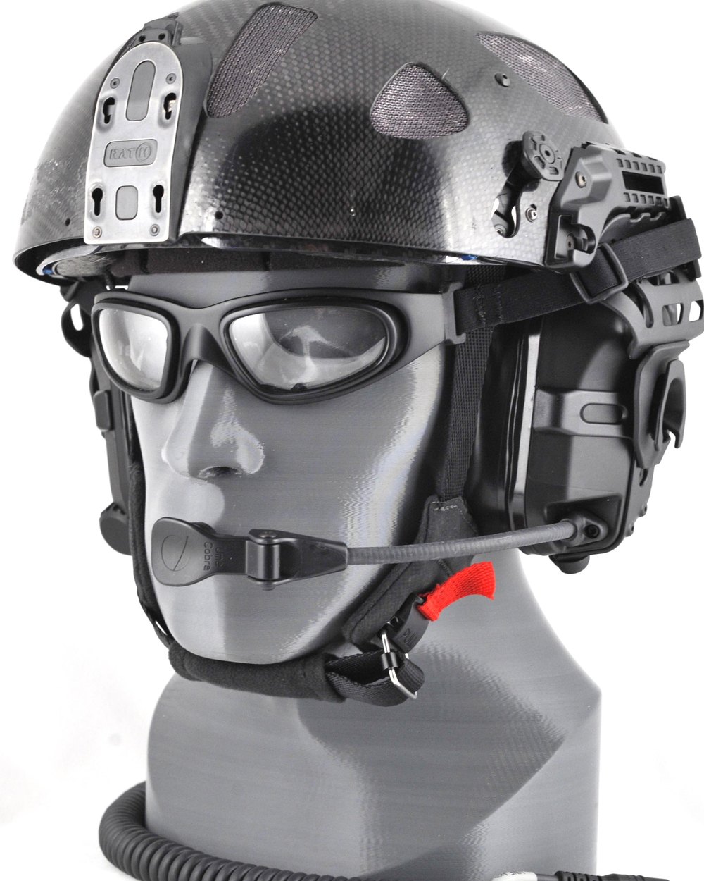 Wiley X SG-1 goggles worn with the RATH, visor up