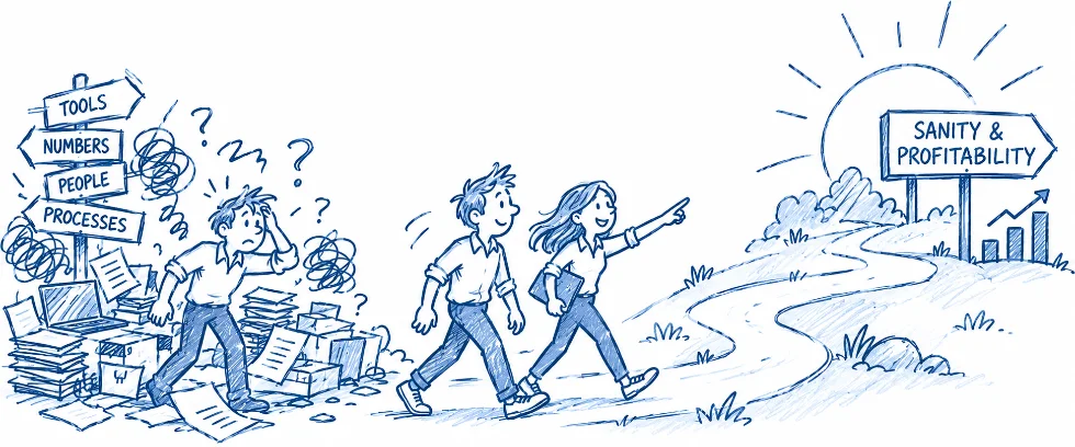 Cartoon of an ecommerce founder's journey