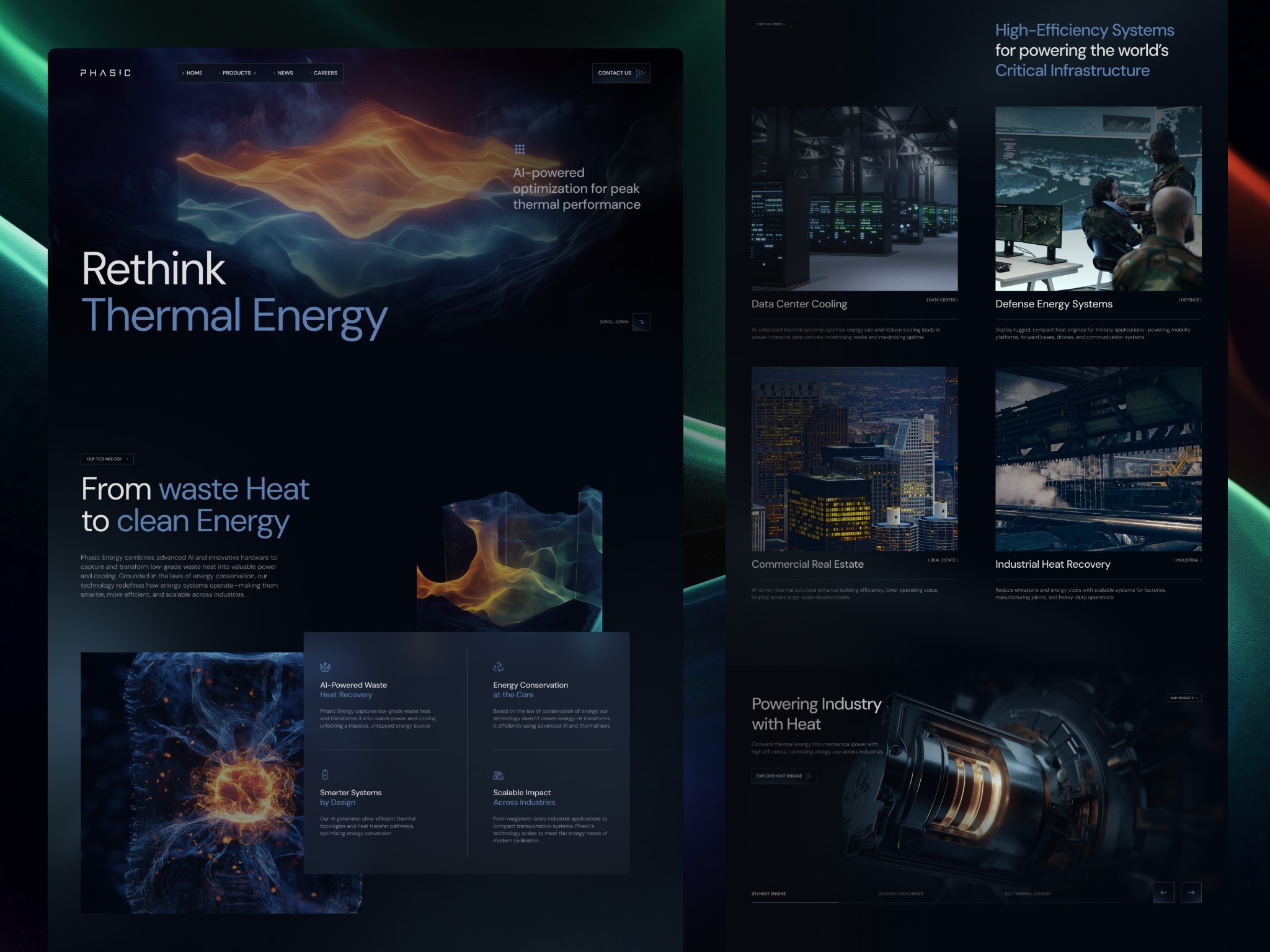 Collage der Phasic-Energy-Website im Dark Design