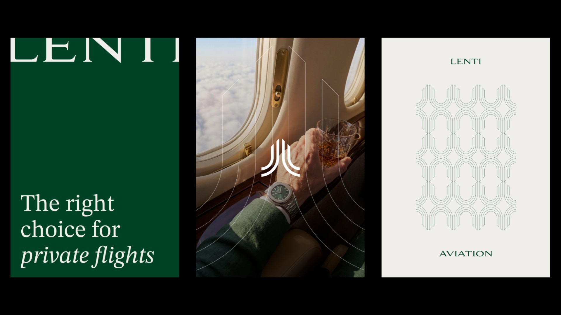 Lenti-Aviation-Plakate in Grün mit Musterflächen