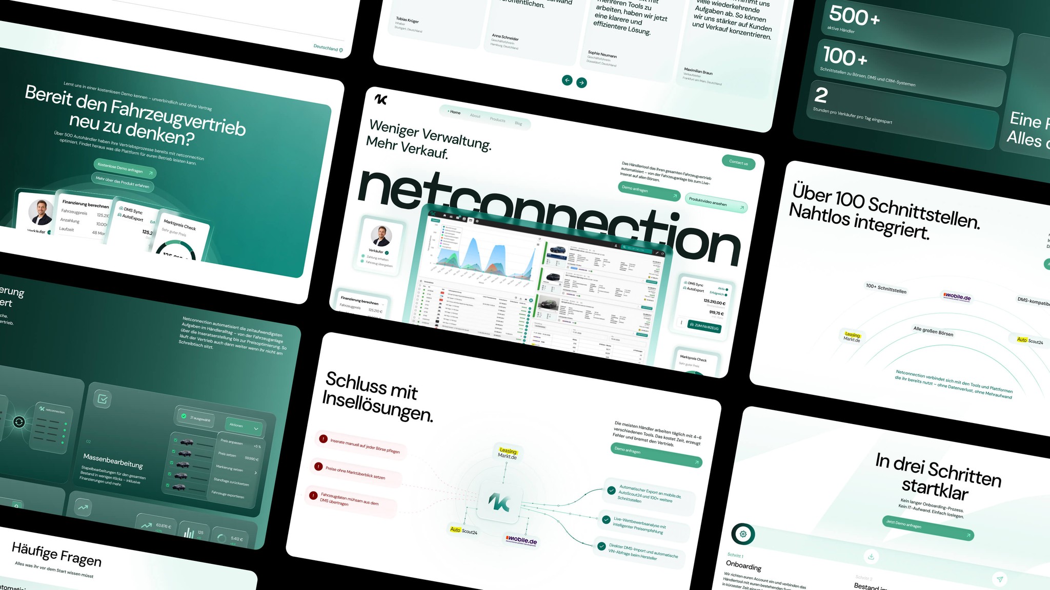 Collage der NetConnection-Website-Seiten in Grün