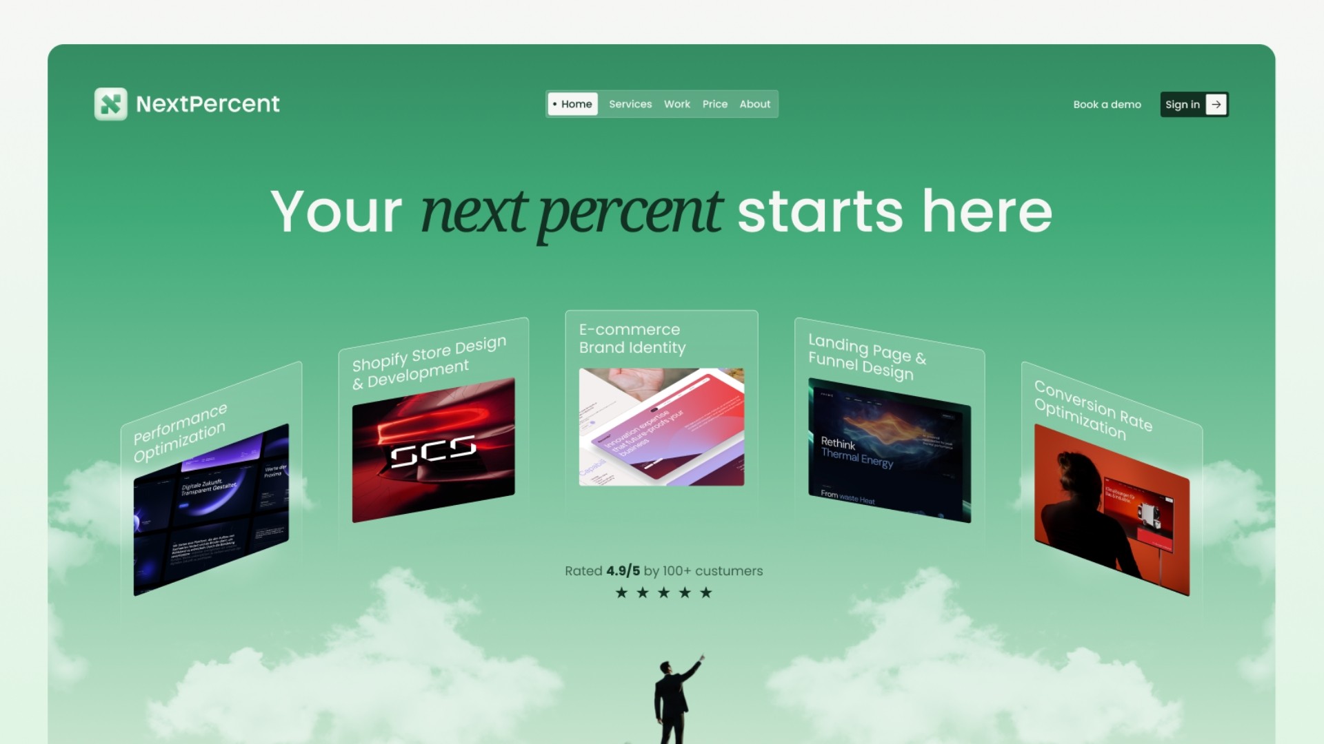 Hero der NextPercent-Website mit Projektkarten