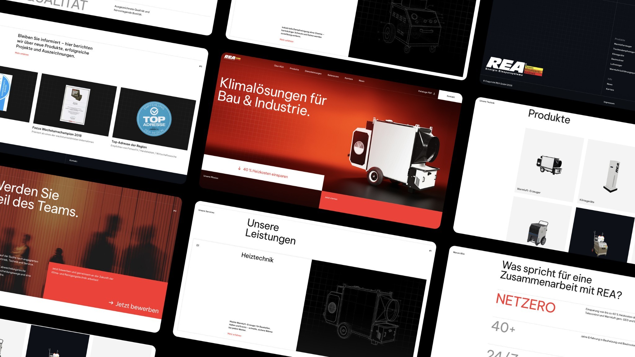 Collage der REA-Website-Seiten