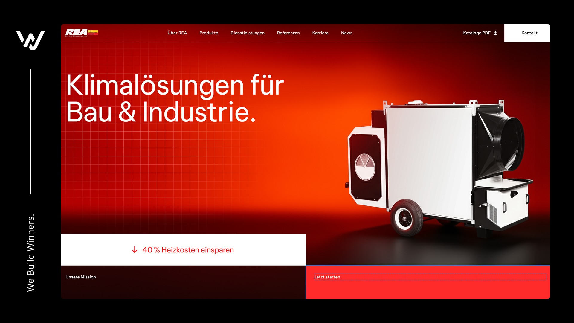 Hero der REA-Website mit mobilem Klimagerät