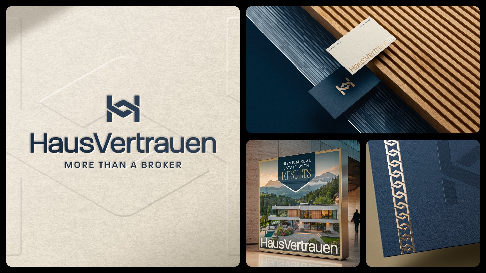 HausVertrauen-Logo mit Claim „More than a broker“ und Anwendungen