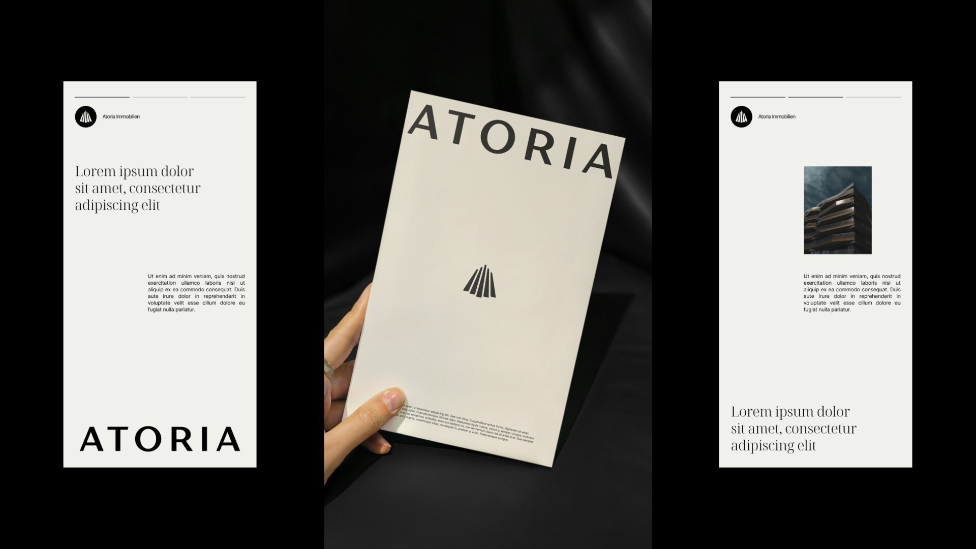Atoria-Broschüre und Briefpapier