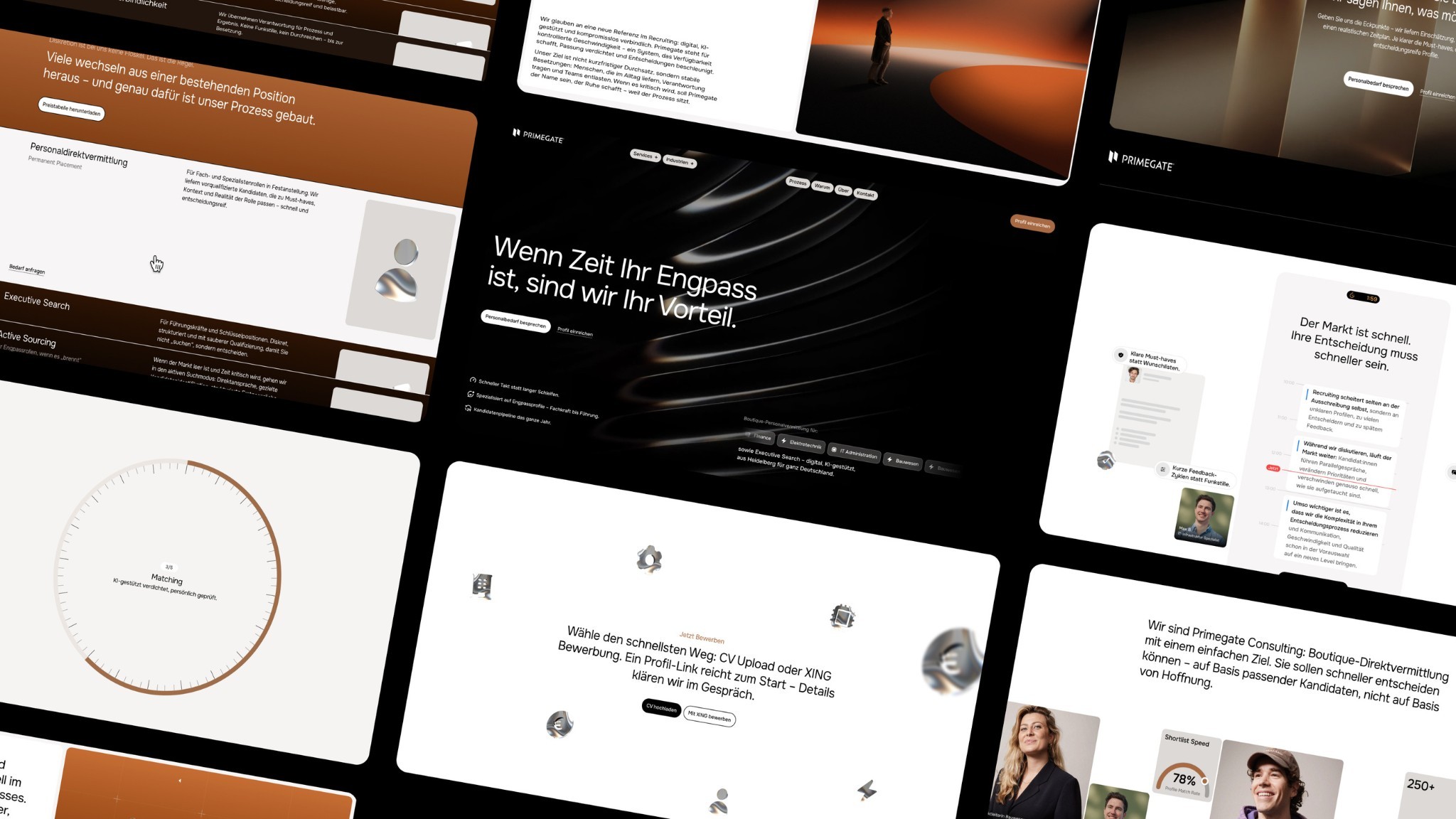 Collage der Primegate-Website-Seiten
