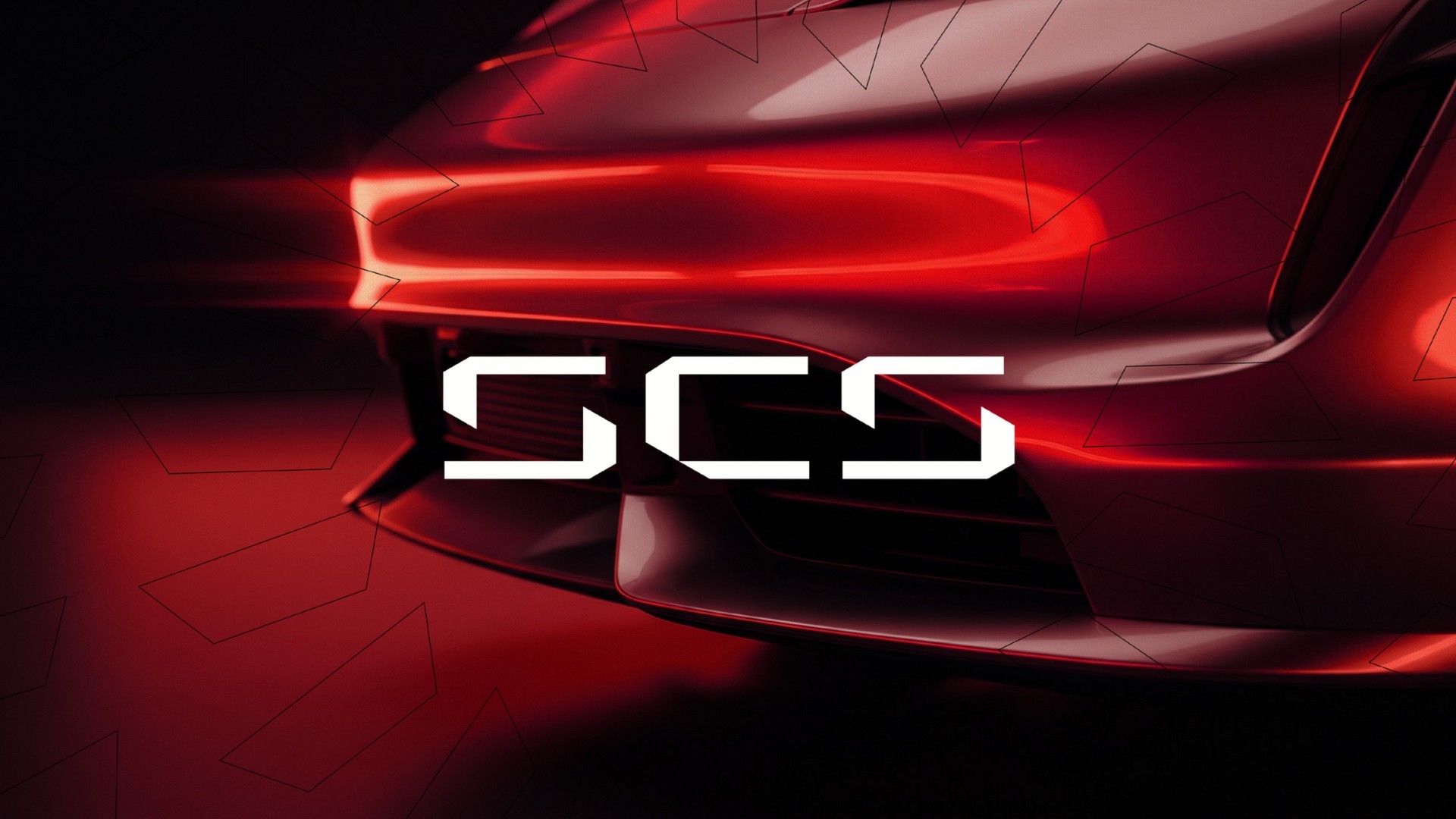 SCS-Logo vor rotem Sportwagen-Heck