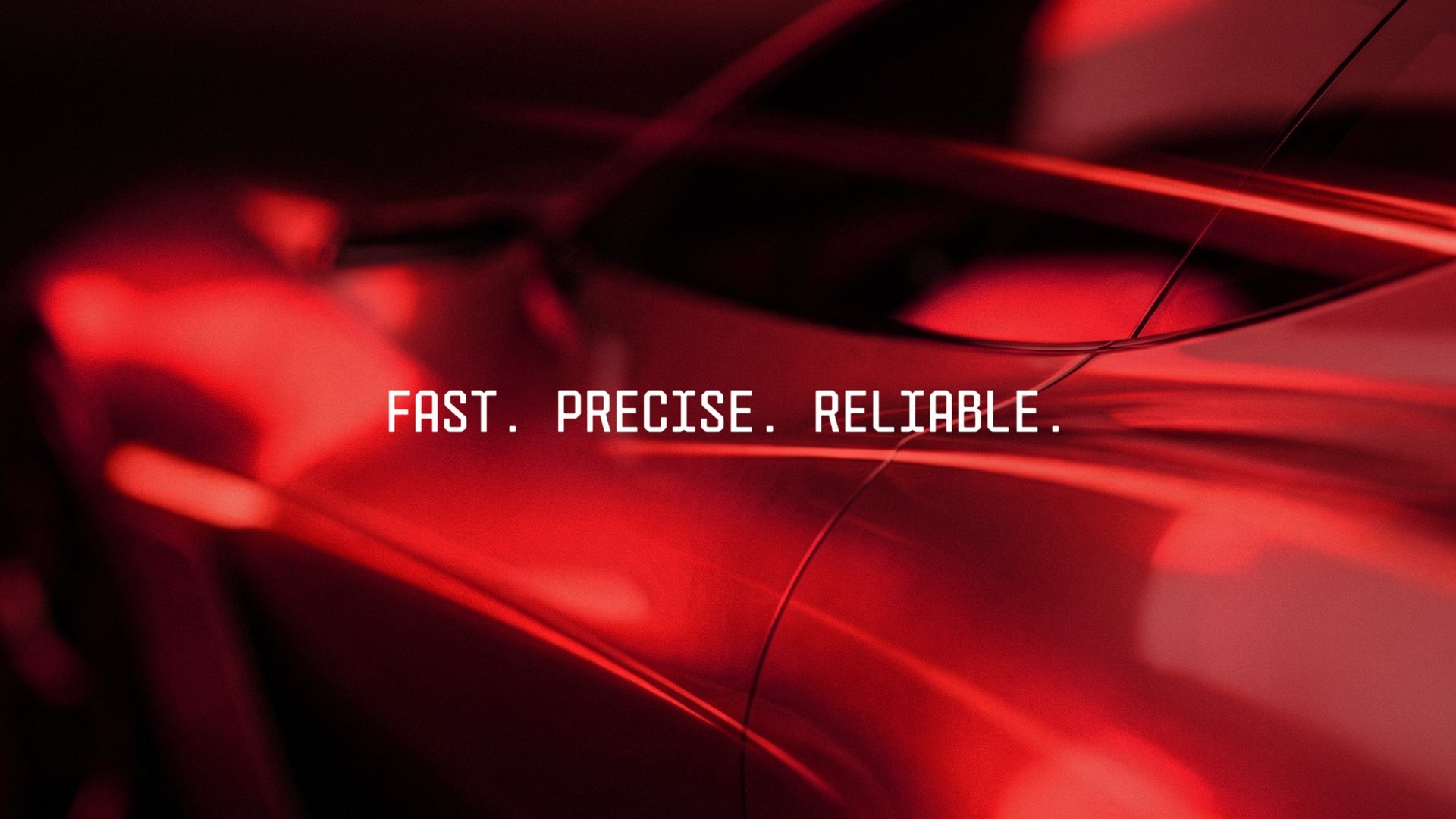 SCS-Claim „Fast. Precise. Reliable.“ vor rotem Lichtspiel