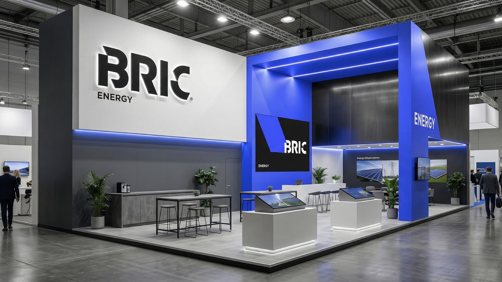 BRIC-Energy-Messestand in Weiß und Blau