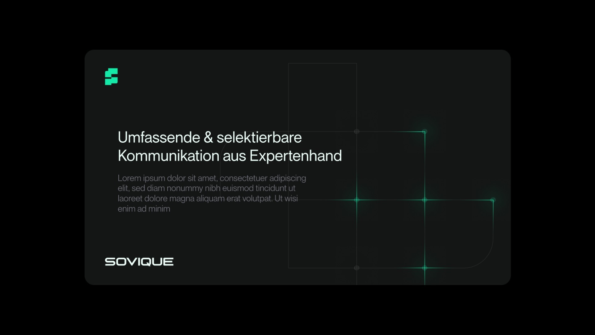Sovique-Präsentationsfolie im Dark Design