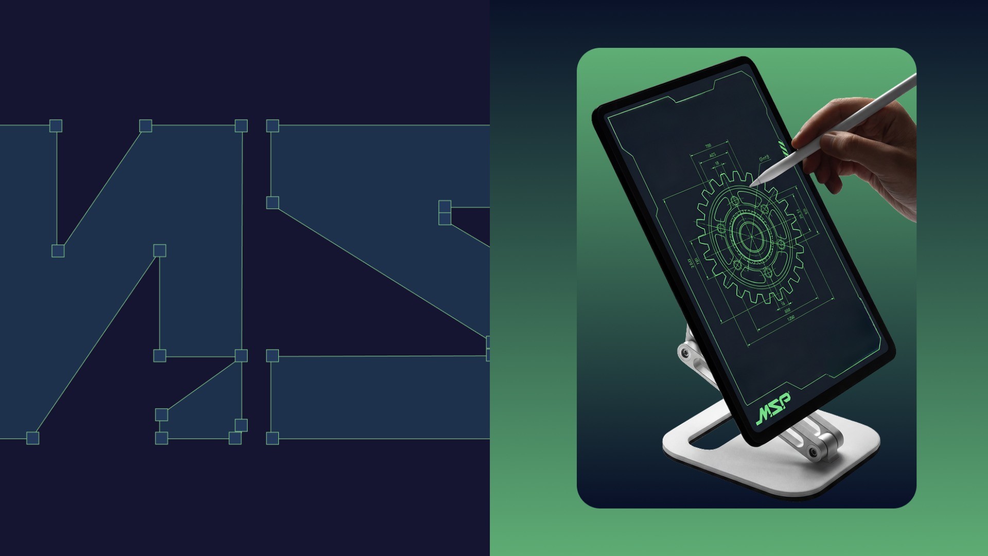 MSP-Bildmarke als Konstruktion neben Tablet mit MSP-App
