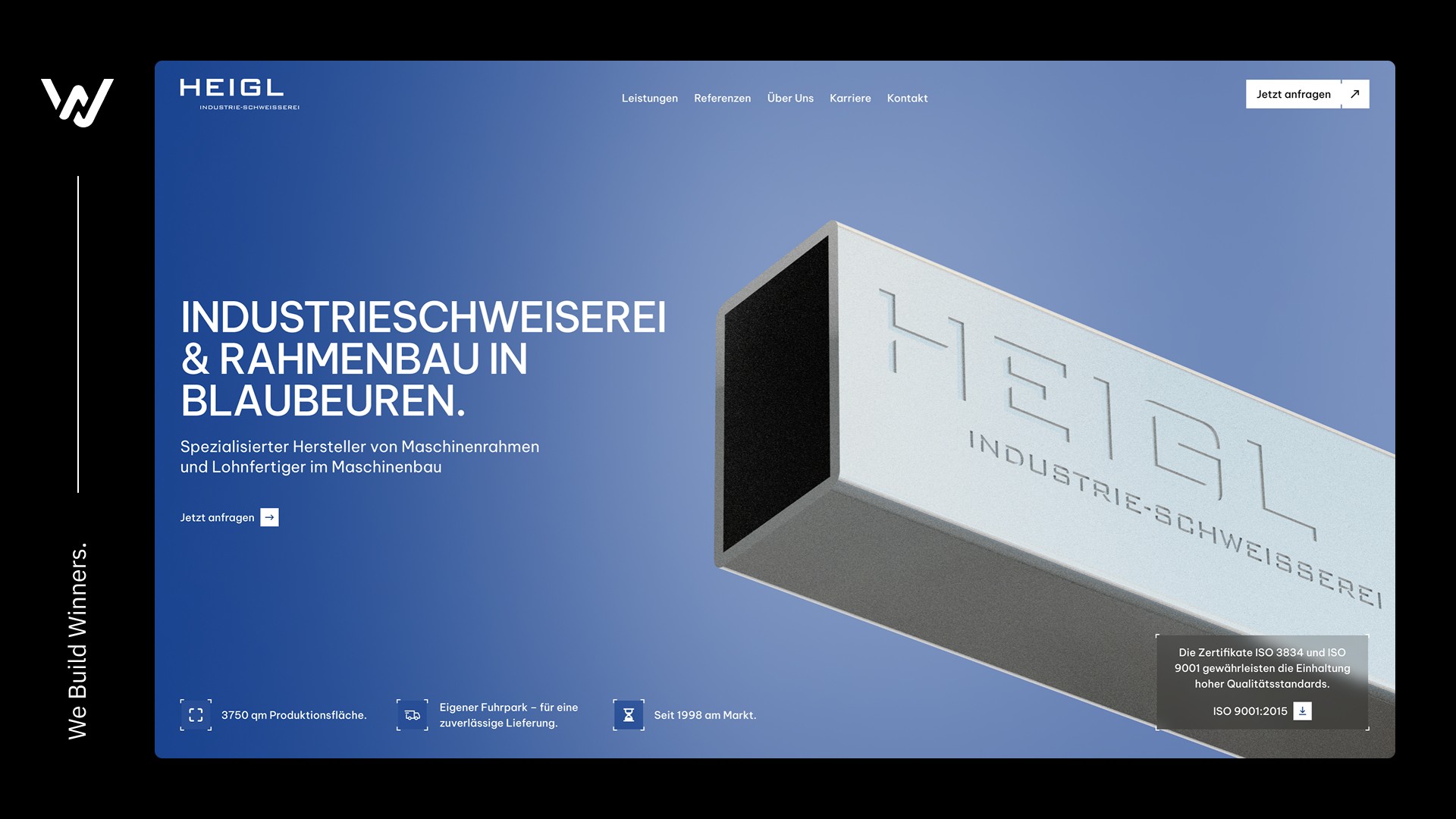 Hero der Heigl-Website „Industrieschweißerei & Rahmenbau in Blaubeuren“