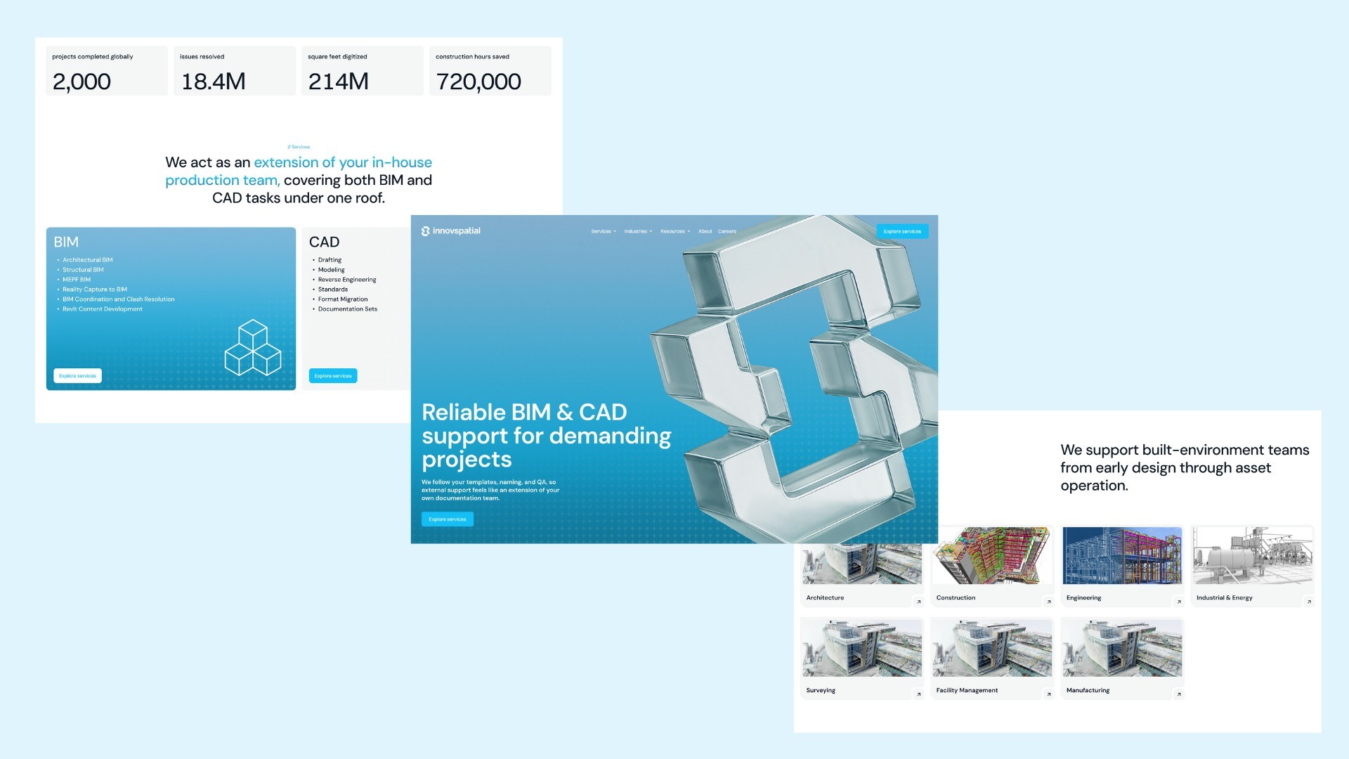 Innovspatial-Website mit Leistungen zu BIM und CAD