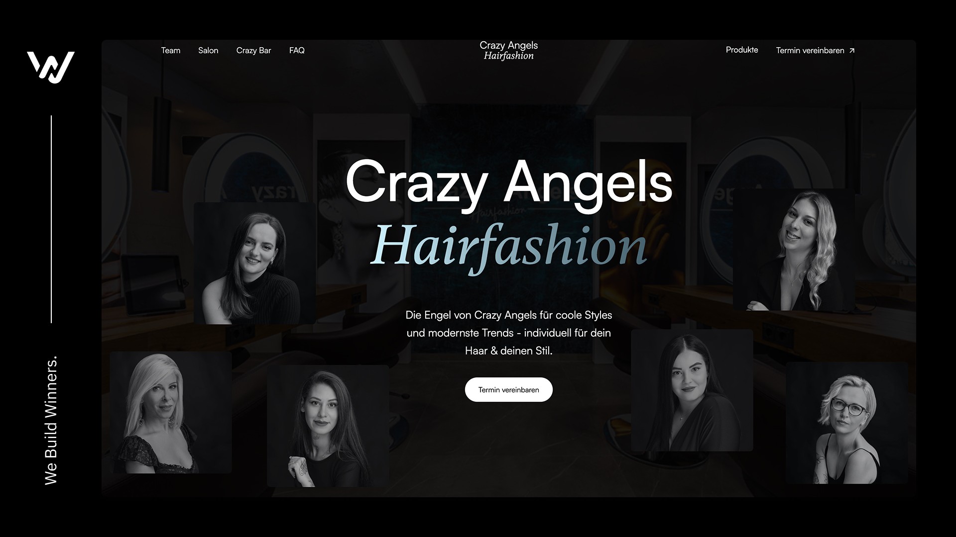 Startseite der Crazy-Angels-Hairfashion-Website mit Porträts