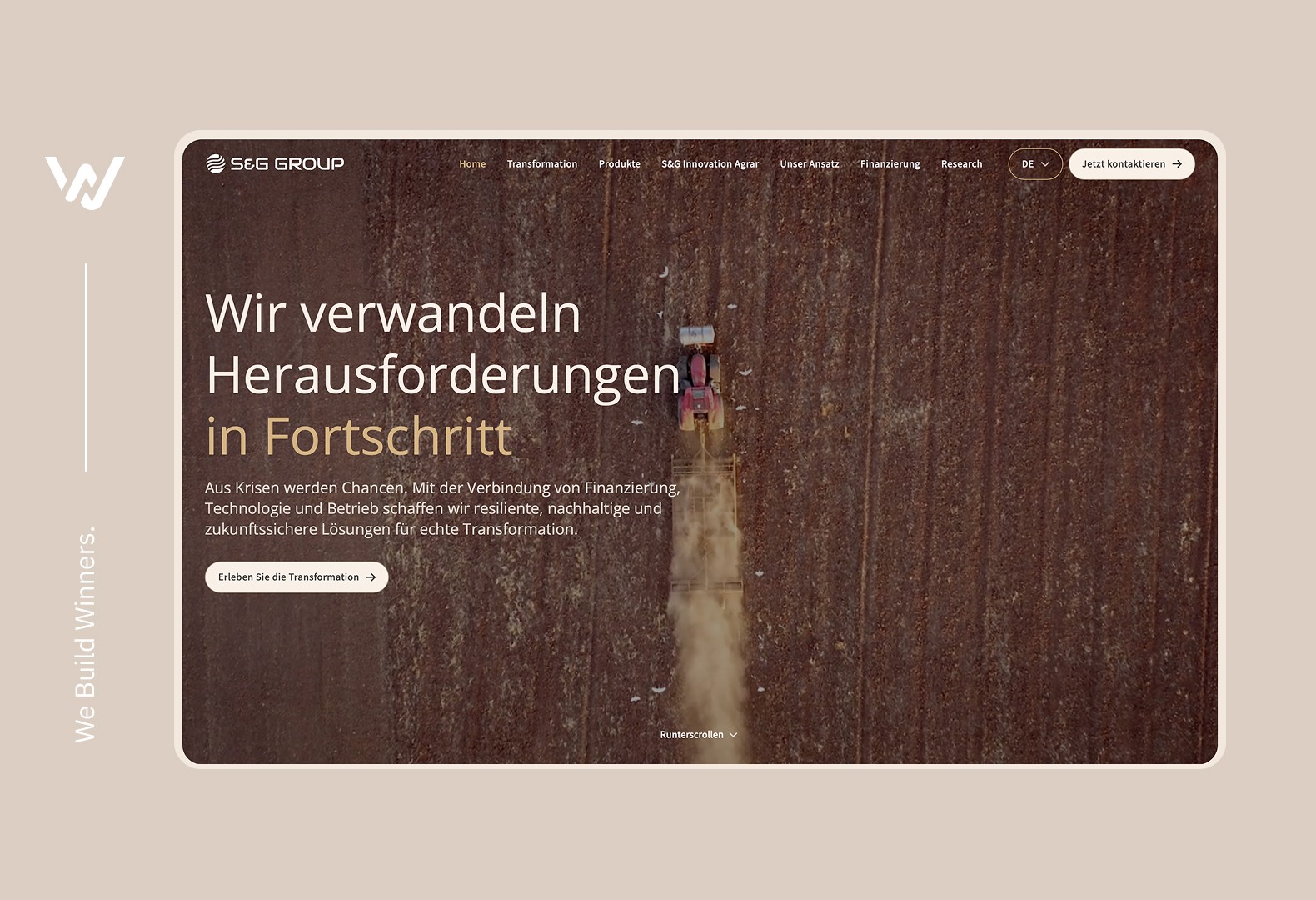 Hero der S&G-Group-Website „Wir verwandeln Herausforderungen in Fortschritt“