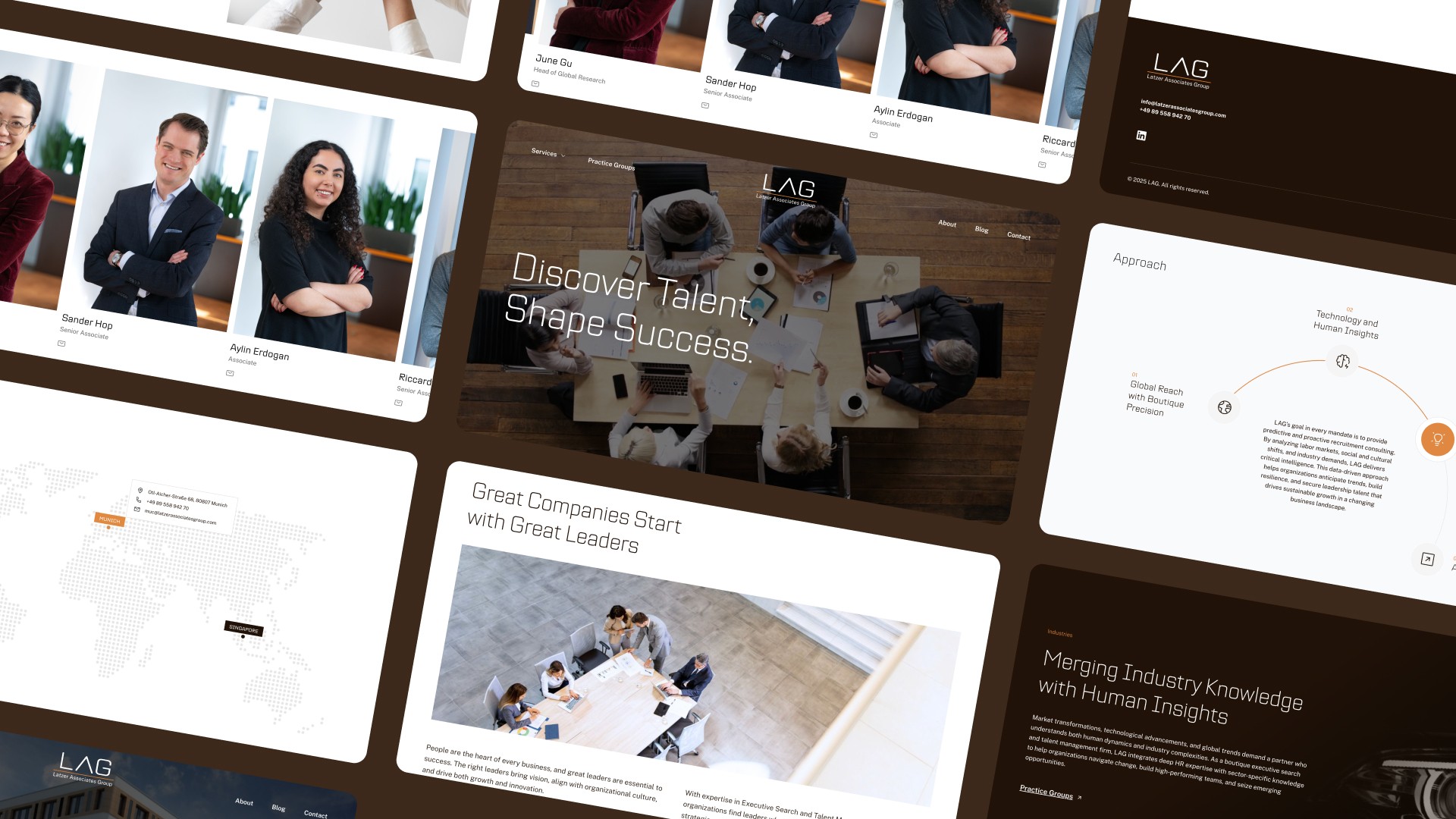 Übersicht der Latzer-Associates-Website mit Team- und Karriereseiten