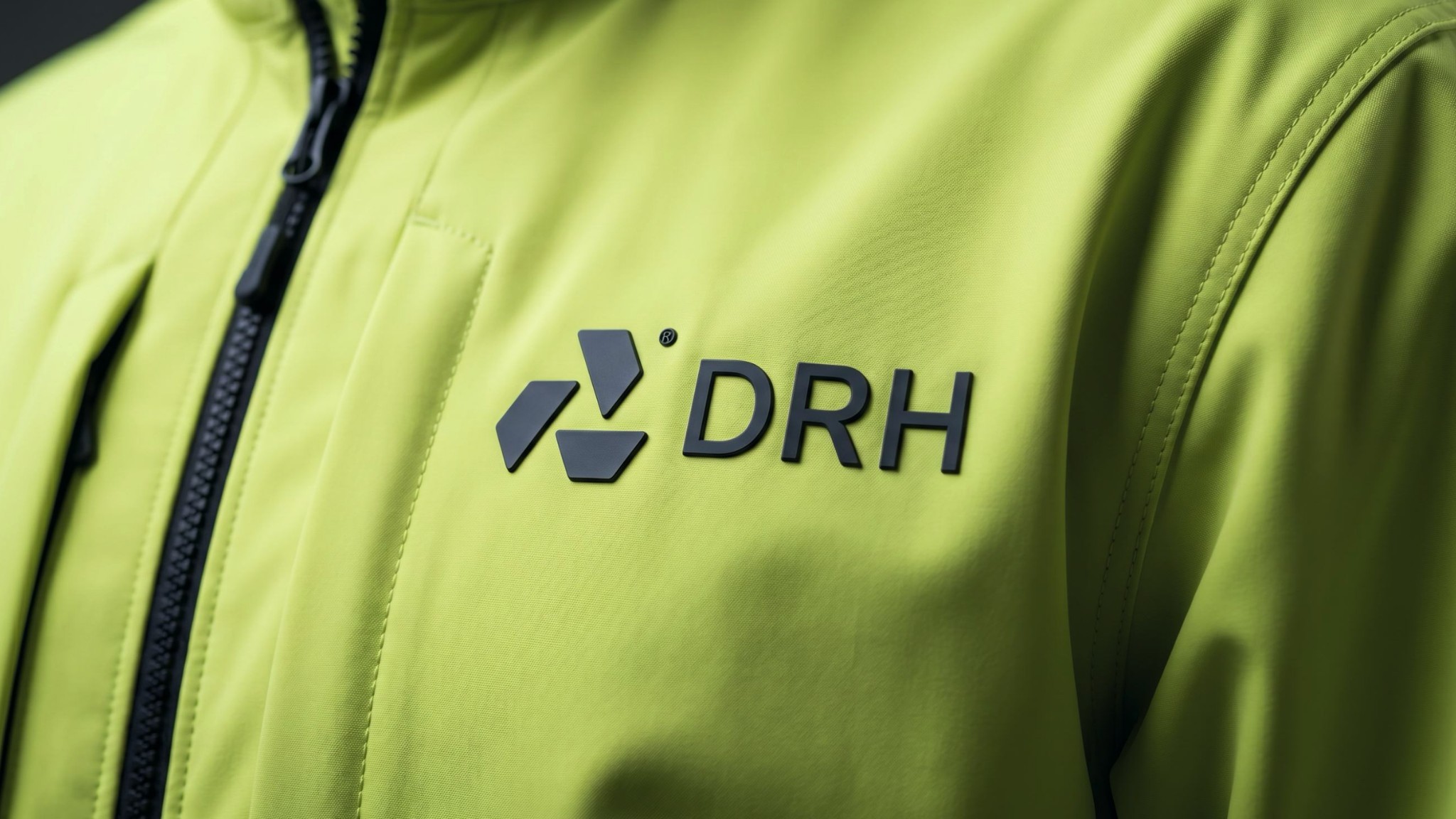 DRH-Logo auf einer grünen Arbeitsjacke