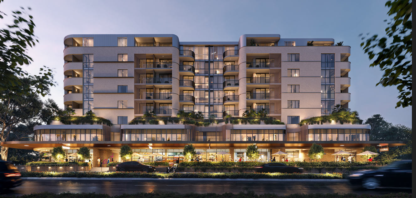Caringbah Pavilion, a shop-top development with apartments above a full-line Coles supermarket